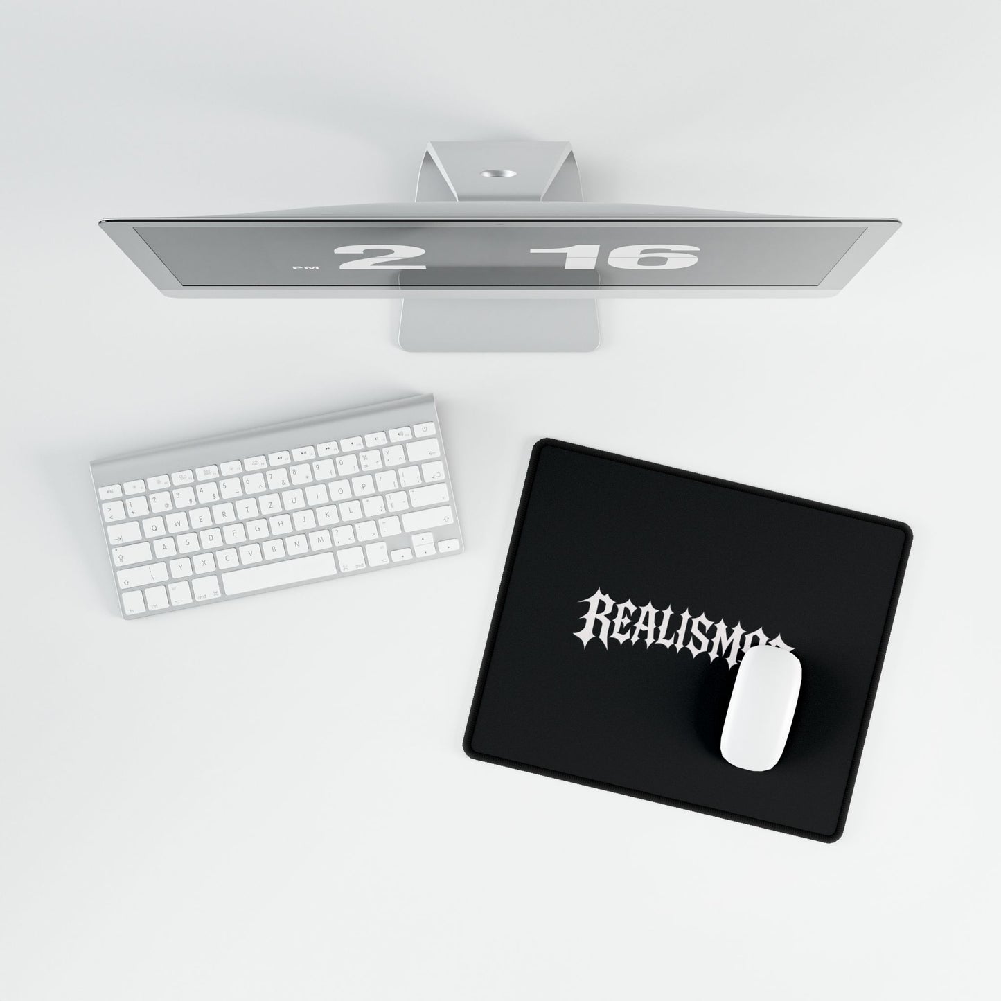 Realism93 Black Gaming Desk Mat — Large Mouse Pad with Gothic Logo Centre