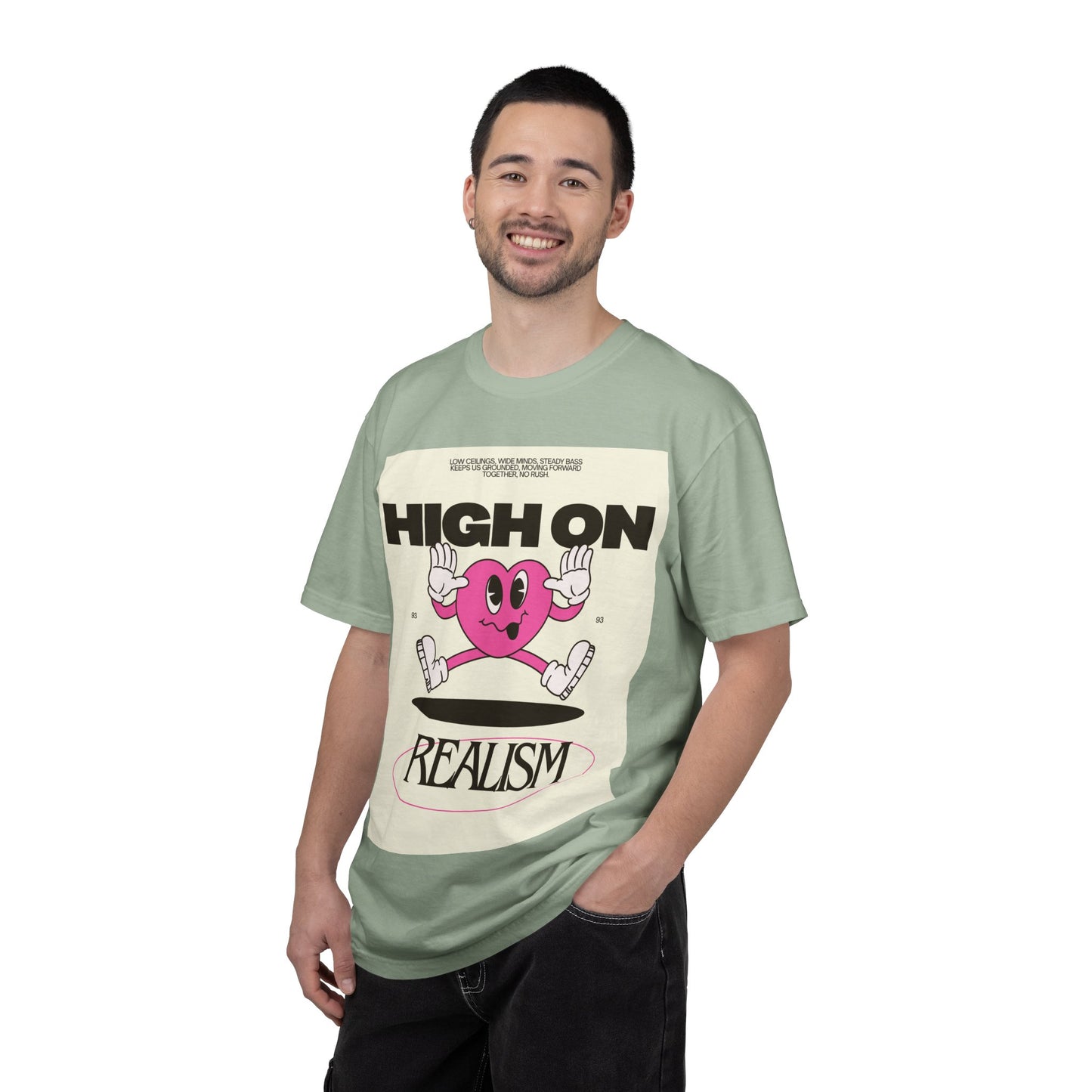 High On Realism Graphic T-Shirt — Retro Heart Skateboard Design
