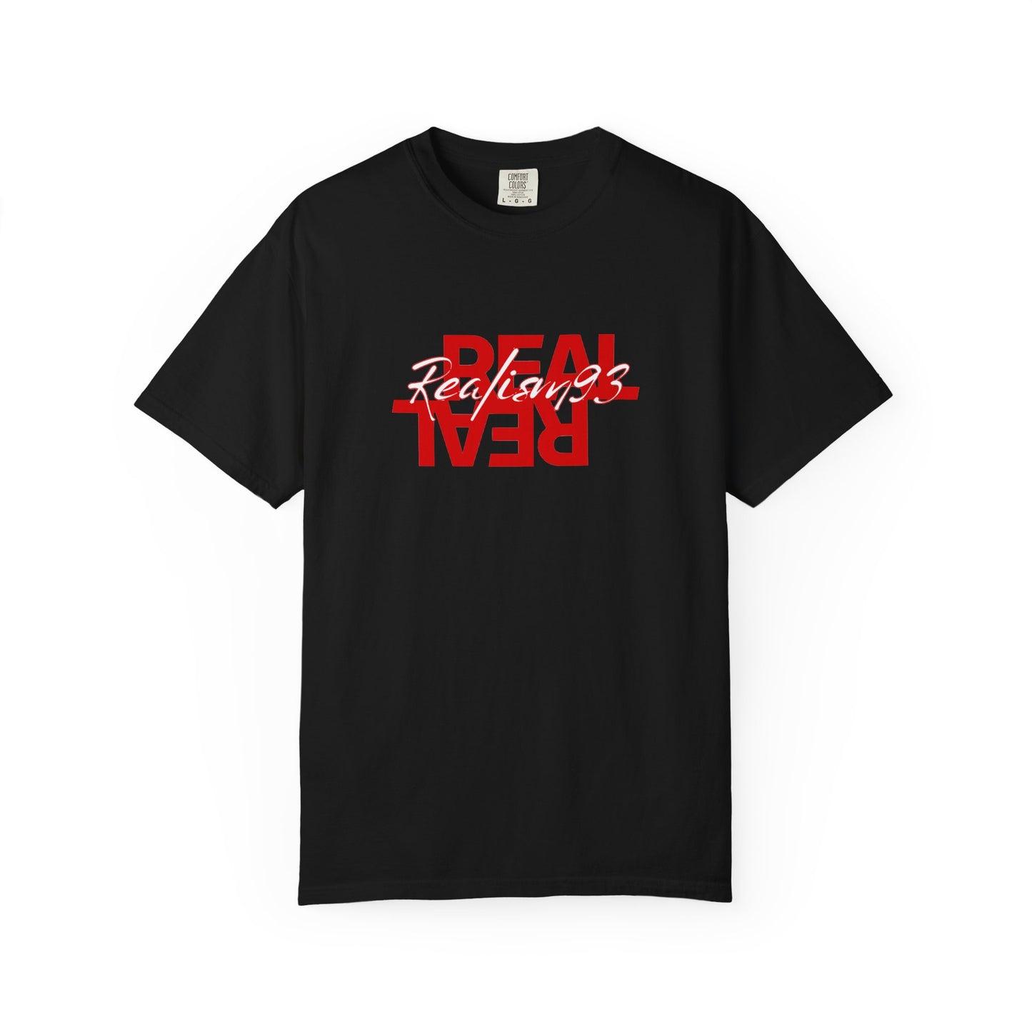 Real/Real Inverted Graphic T-Shirt — Red Distressed Text