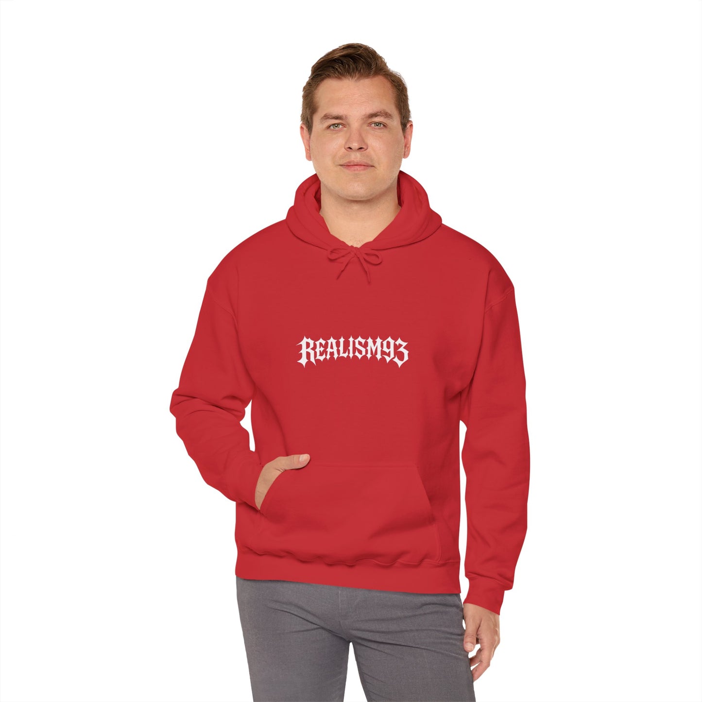 Realism93 Gothic Logo Hoodie — Black Graphic Pullover for Streetwear & Music Fans