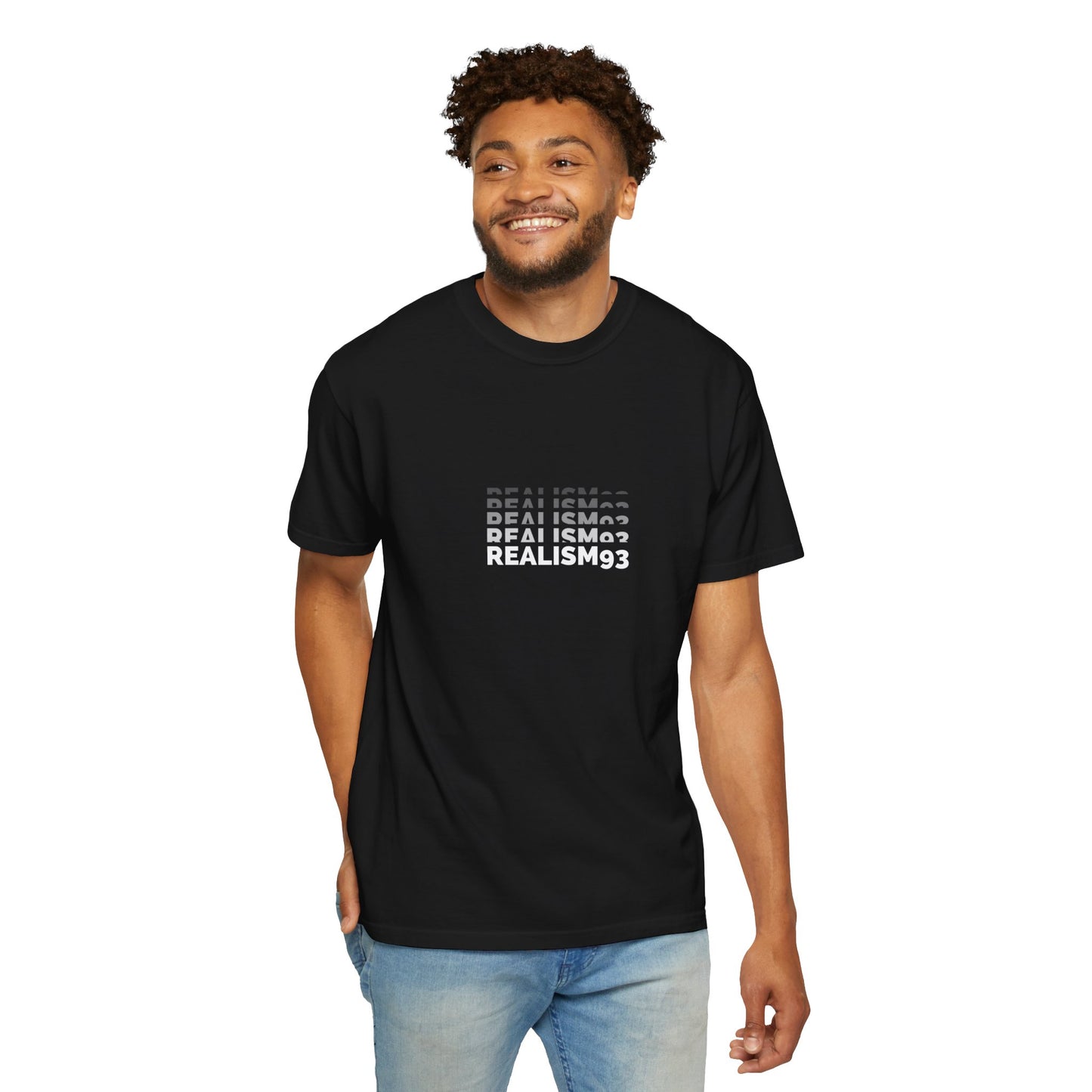 Realism Stutter Graphic T-Shirt — Minimalist Black Typographic Tee