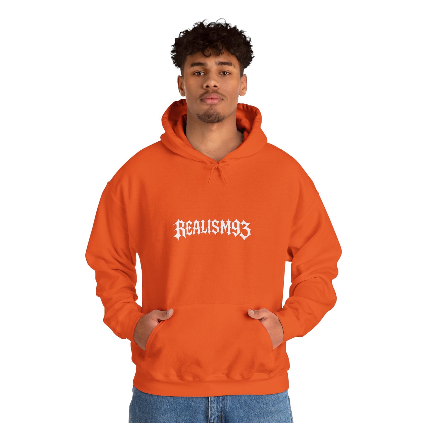 Realism93 Gothic Logo Hoodie — Black Graphic Pullover for Streetwear & Music Fans