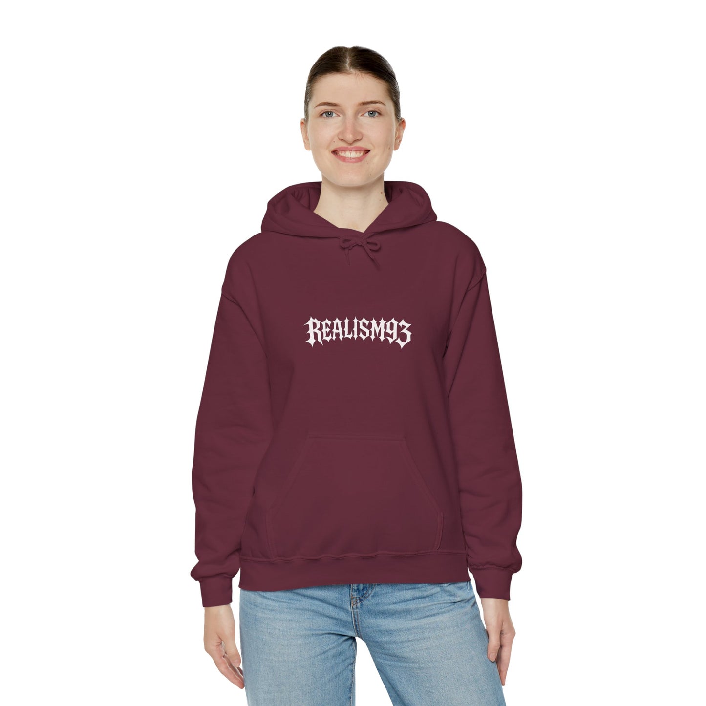 Realism93 Gothic Logo Hoodie — Black Graphic Pullover for Streetwear & Music Fans