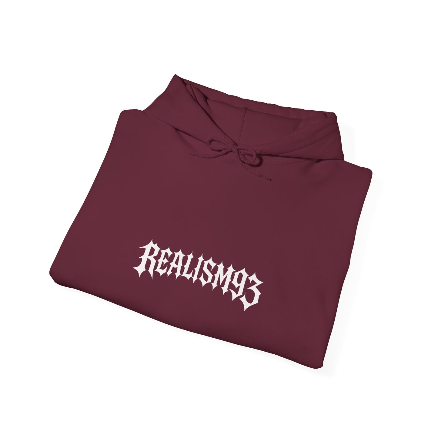Realism93 Gothic Logo Hoodie — Black Graphic Pullover for Streetwear & Music Fans