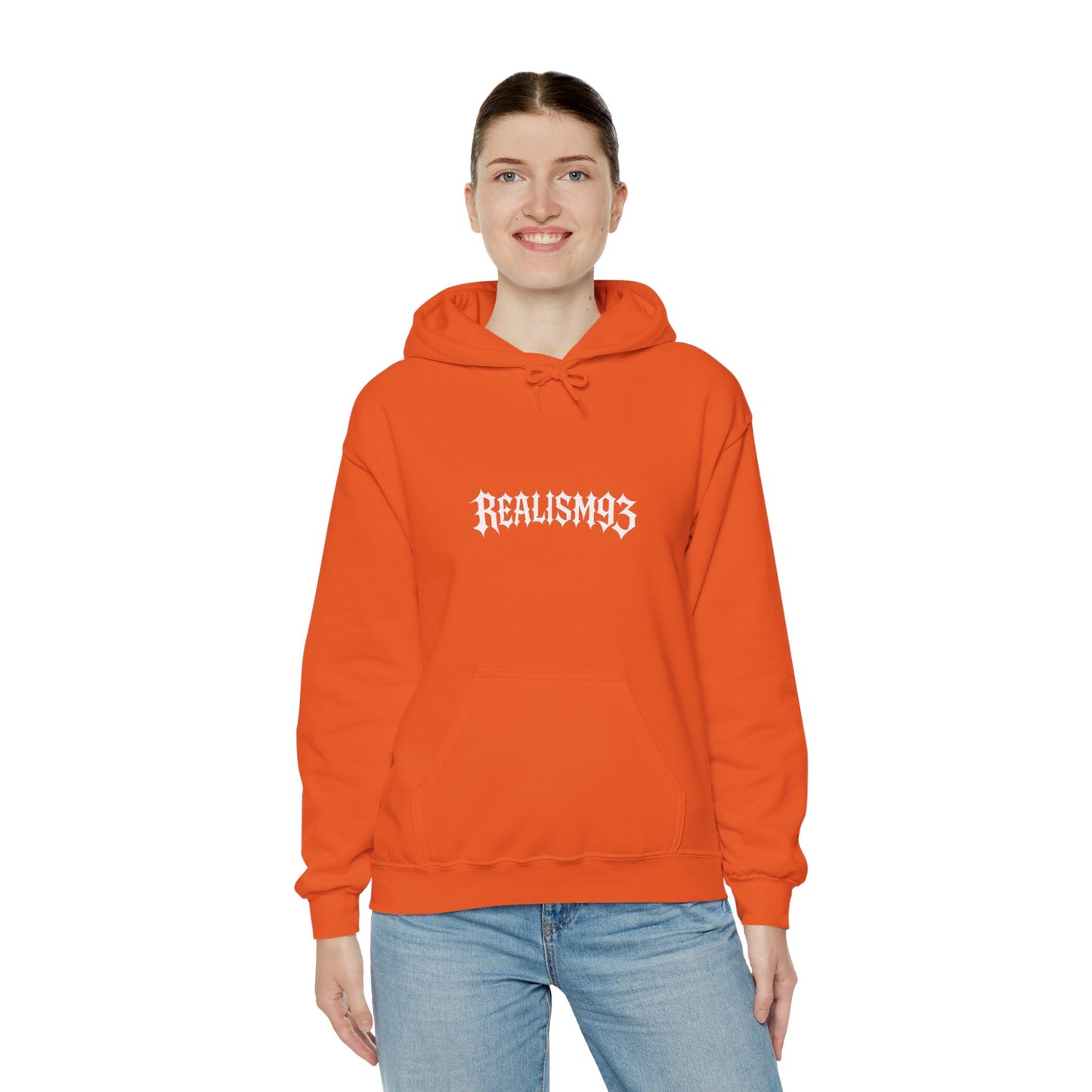 Realism93 Gothic Logo Hoodie — Black Graphic Pullover for Streetwear & Music Fans
