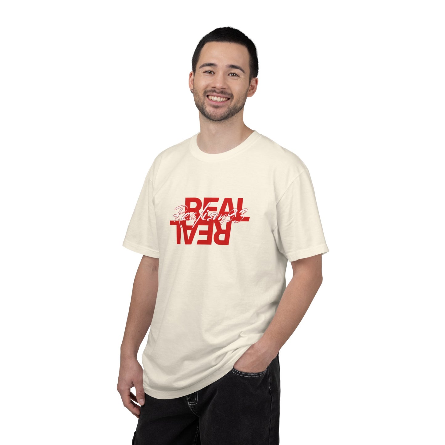 Real/Real Inverted Graphic T-Shirt — Red Distressed Text
