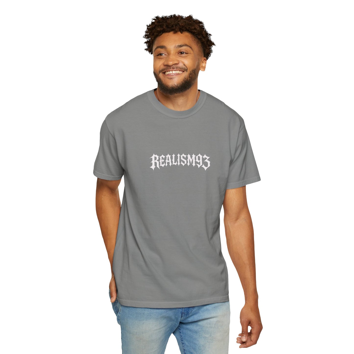 Realism93 Graphic T-Shirt — Vintage Grunge Logo Tee