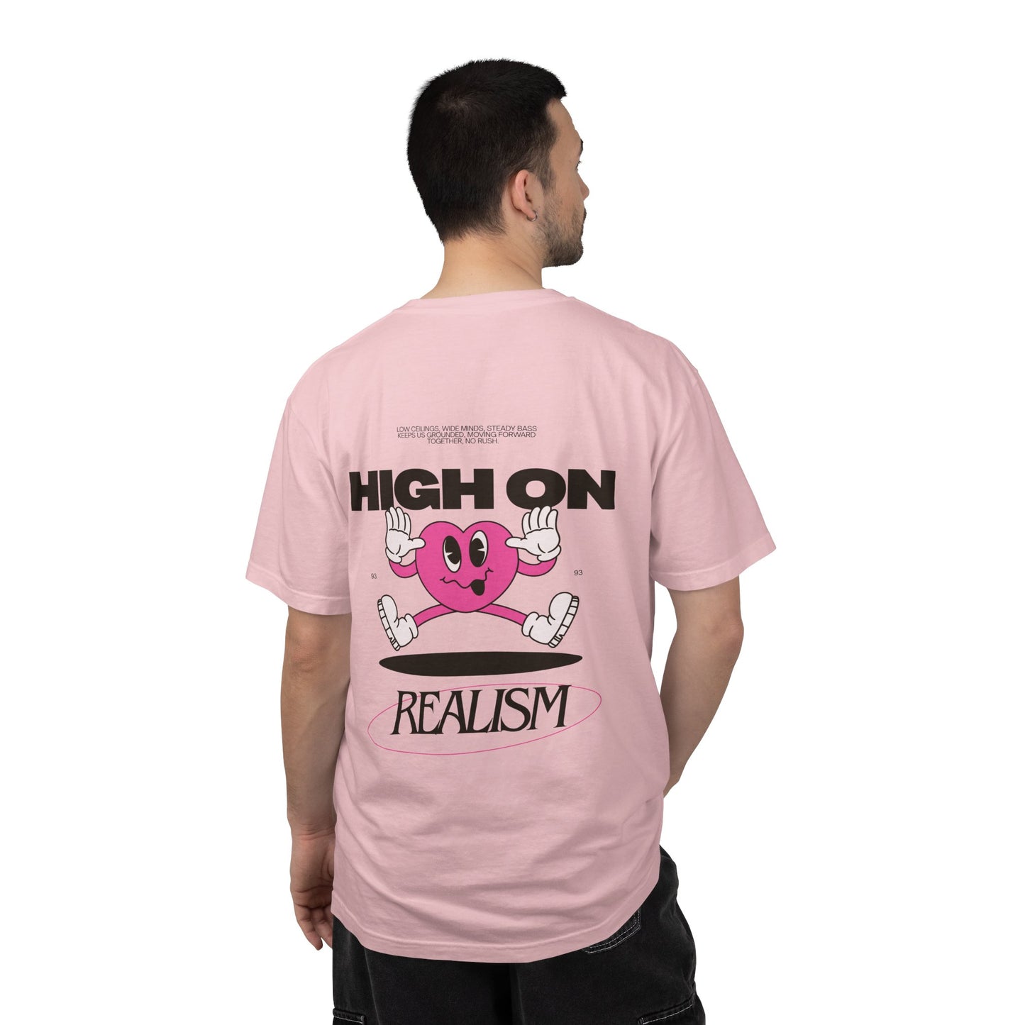 High On Realism Back Print Graphic T-Shirt — Retro Heart Skateboard Design