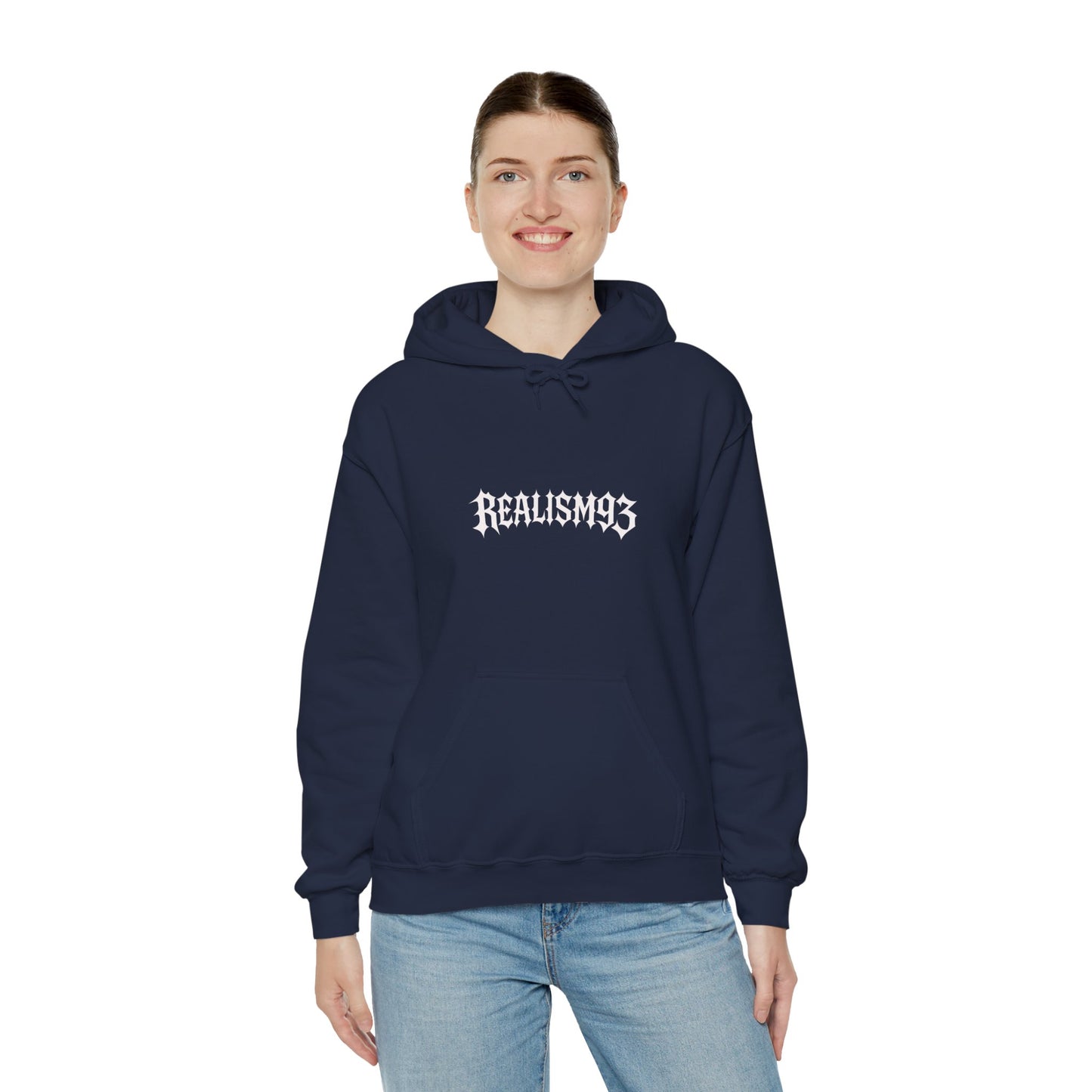 Realism93 Gothic Logo Hoodie — Black Graphic Pullover for Streetwear & Music Fans