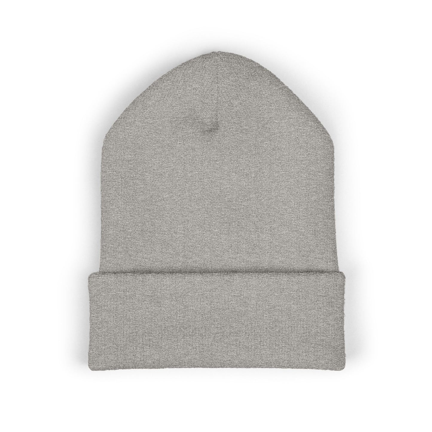 Realism93 White Logo Embroidered Cuffed Beanie — Minimal Logo Knit Hat