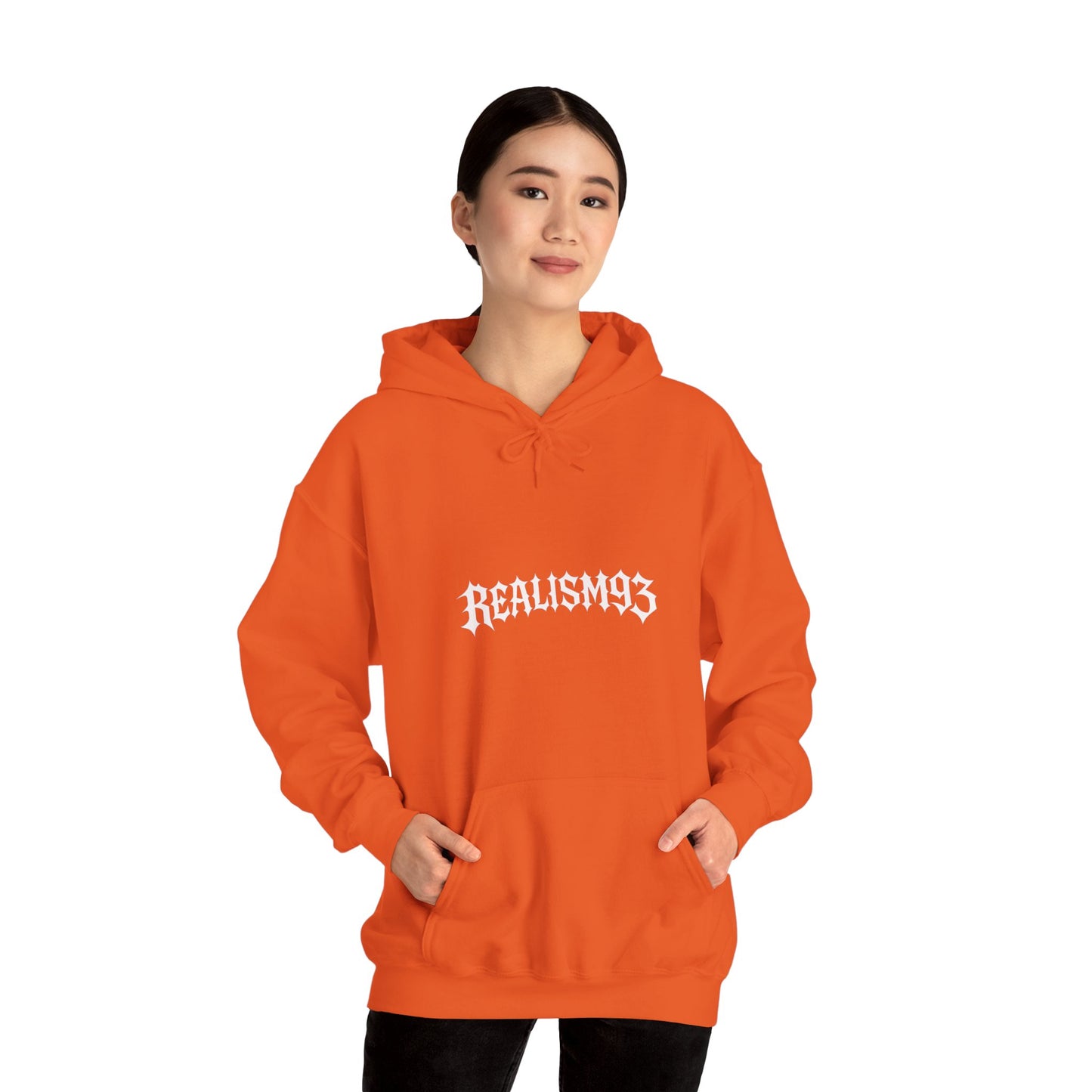 Realism93 Gothic Logo Hoodie — Black Graphic Pullover for Streetwear & Music Fans