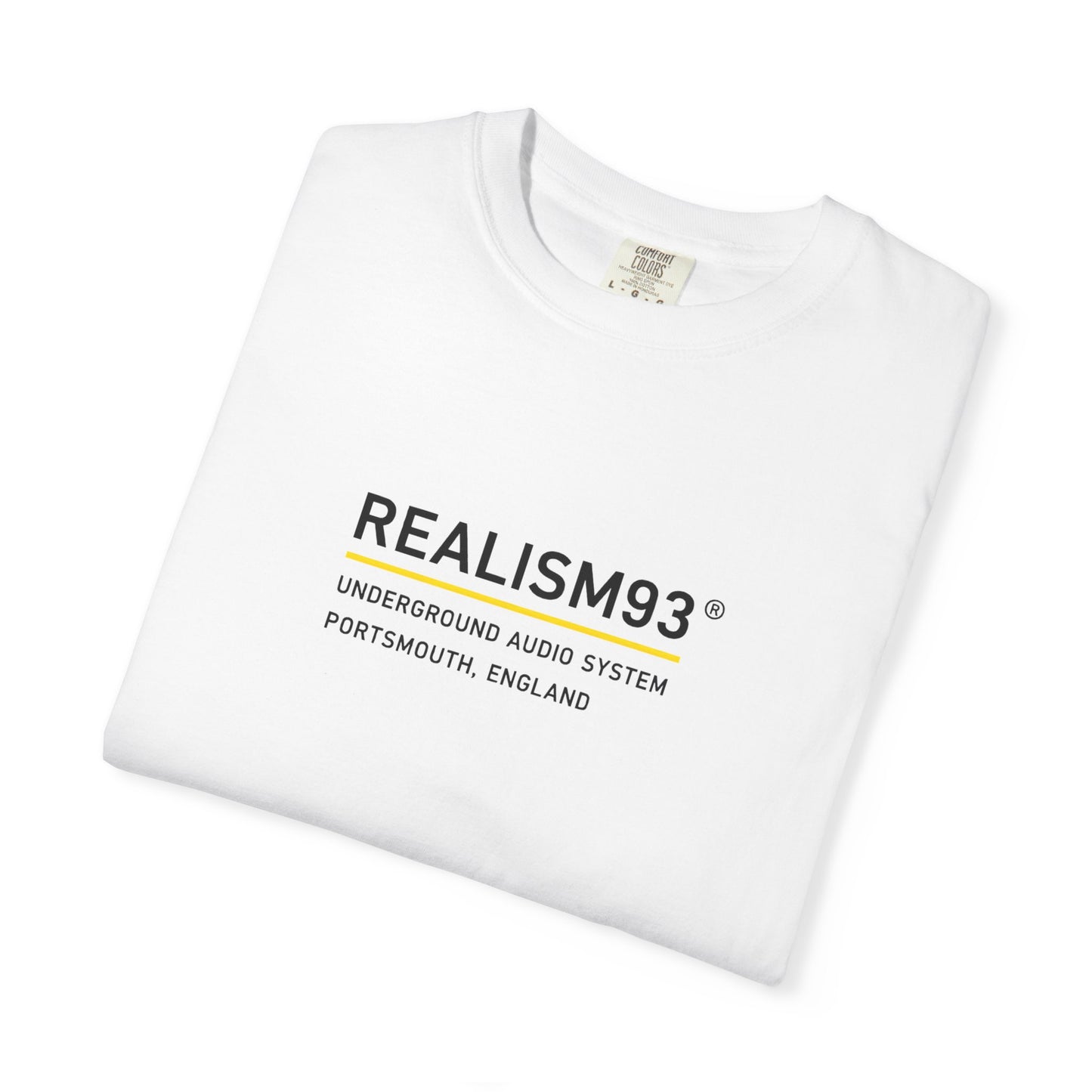 Realism93® Minimal Logo T-Shirt — White Graphic Tee