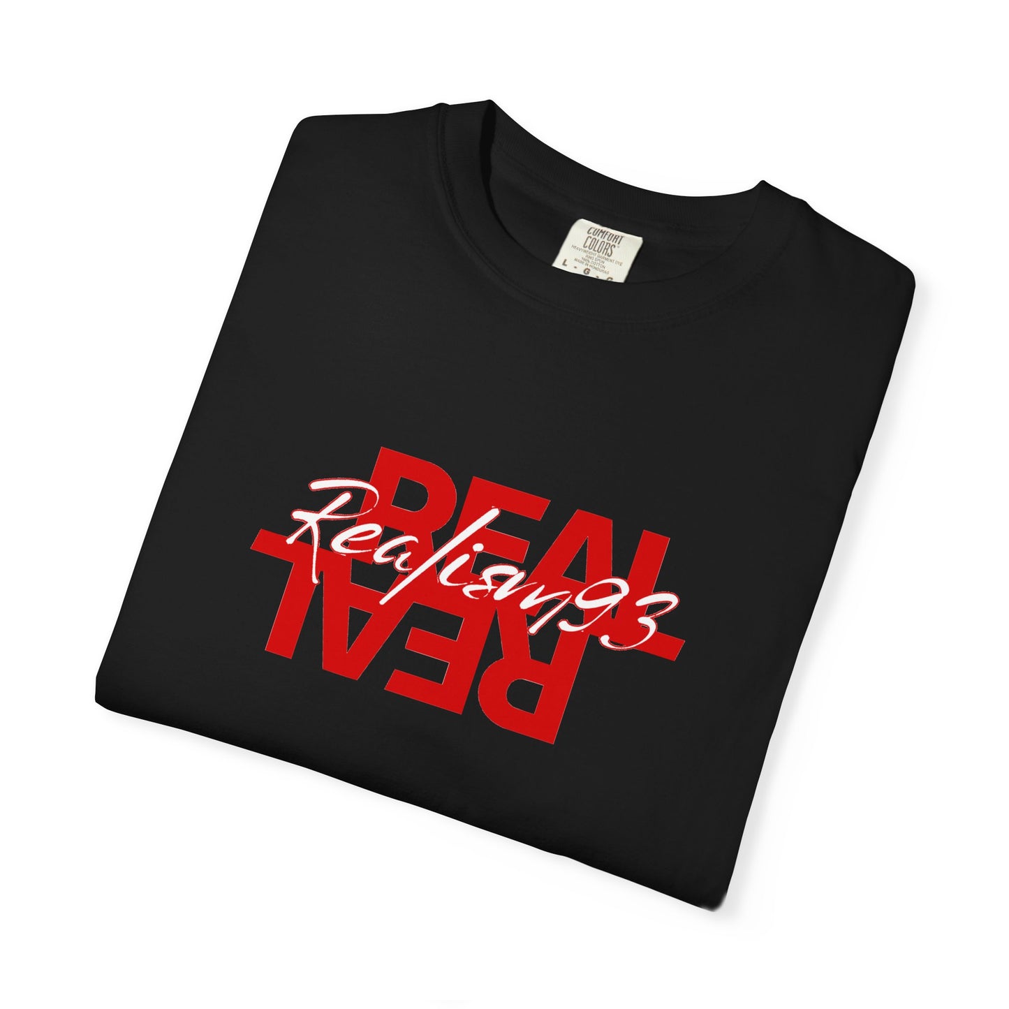 Real/Real Inverted Graphic T-Shirt — Red Distressed Text