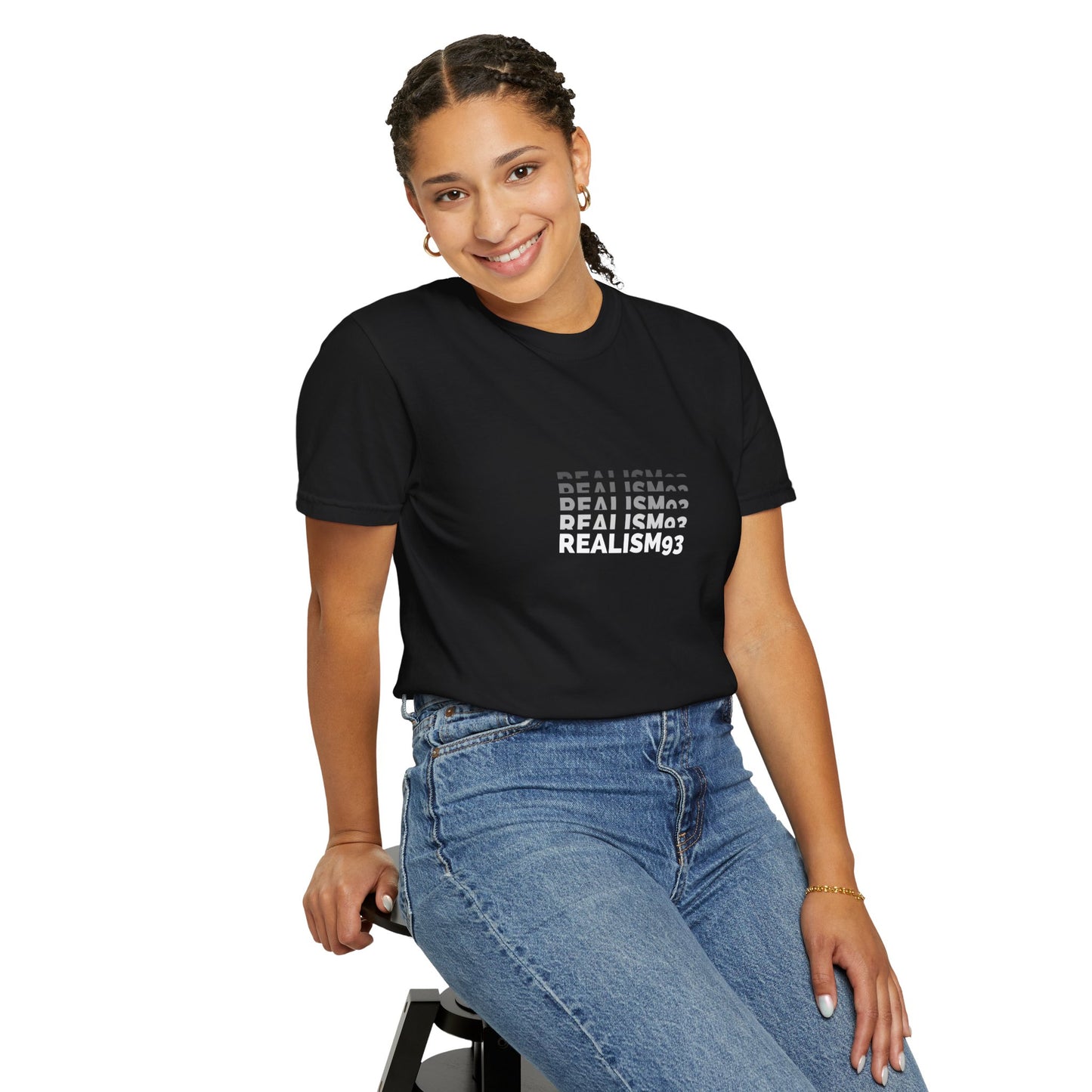Realism Stutter Graphic T-Shirt — Minimalist Black Typographic Tee