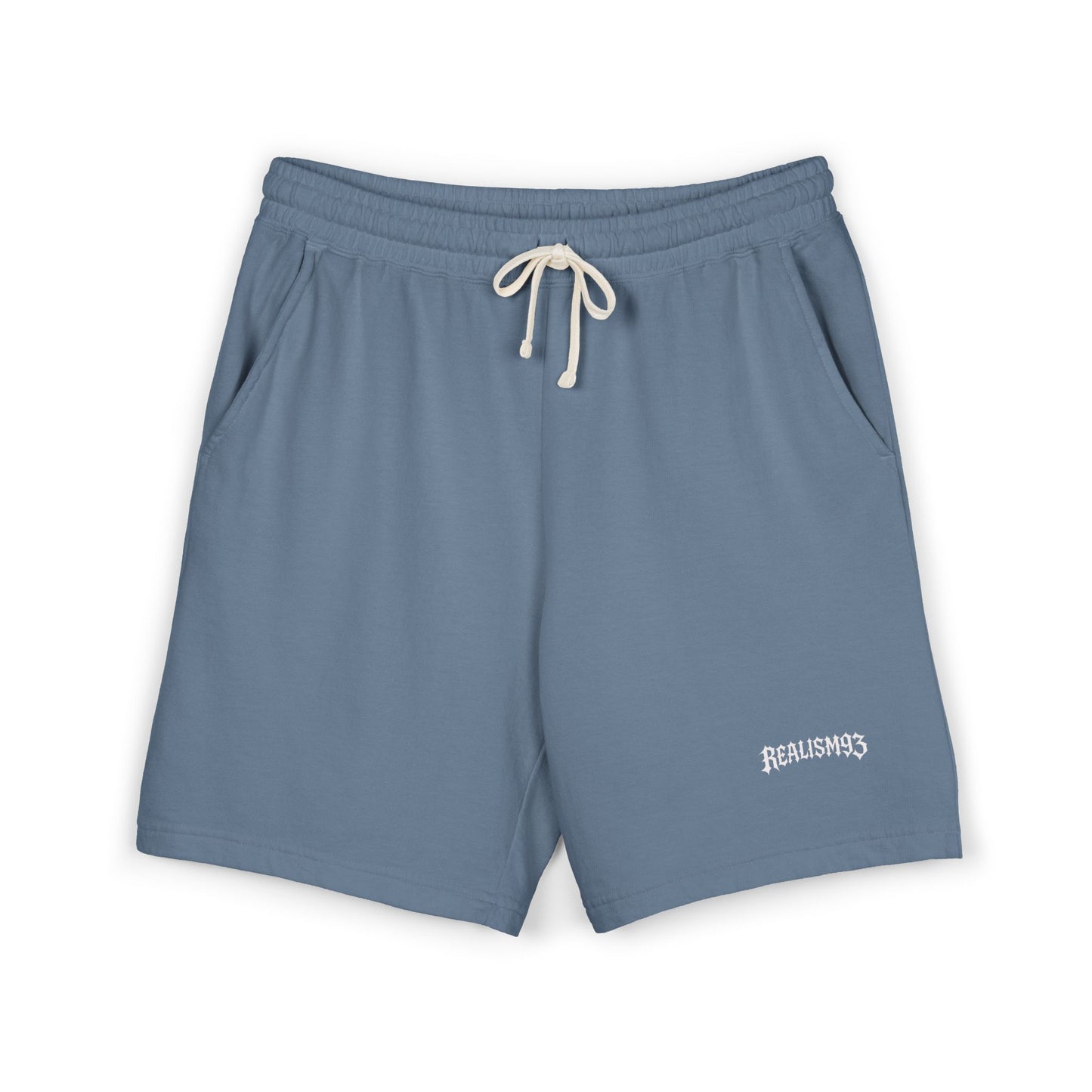 Realism93 Gothic Logo Fleece Sweat Shorts — Casual Lightweight Lounge Shorts