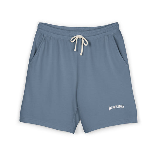 Realism93 Gothic Logo Fleece Sweat Shorts — Casual Lightweight Lounge Shorts