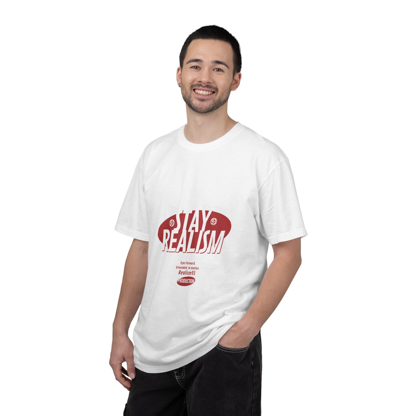 Stay Realism Graphic T-Shirt — Retro Bold Typography Tee