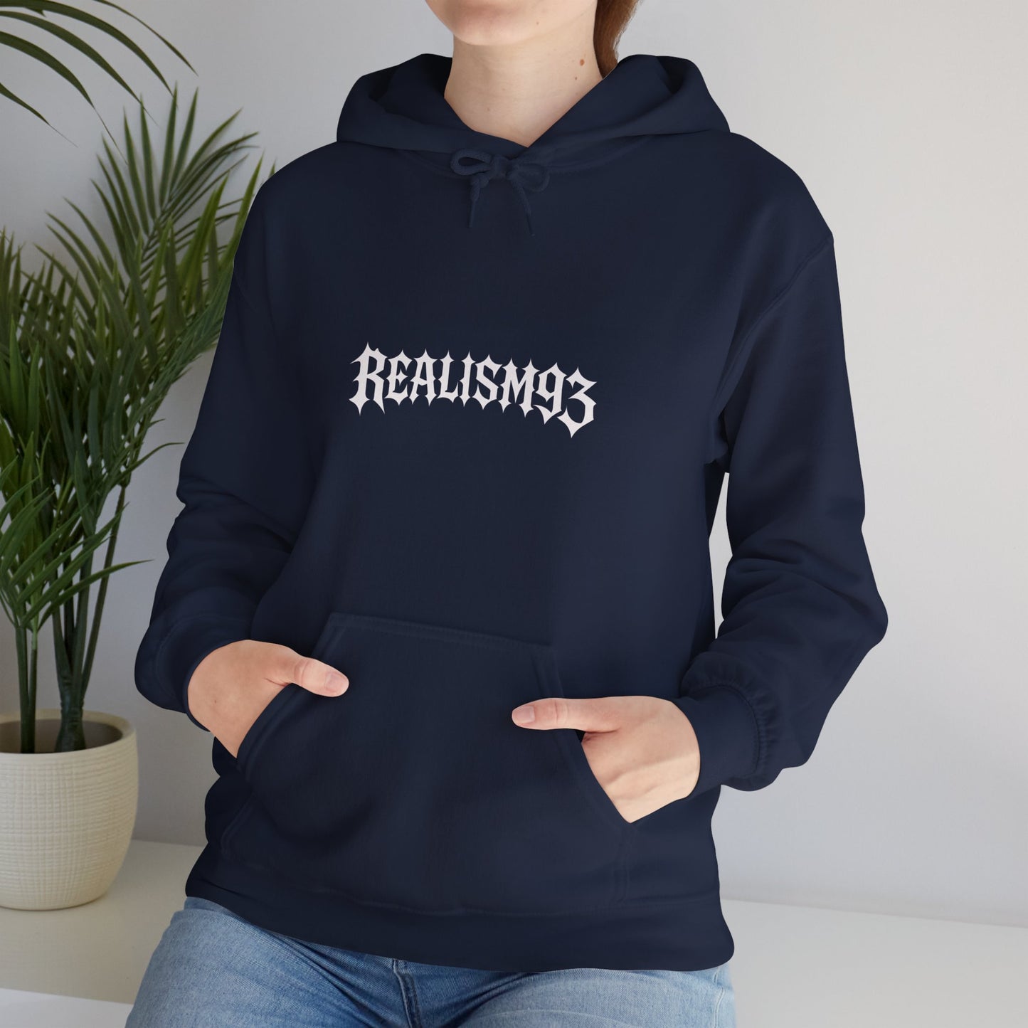 Realism93 Gothic Logo Hoodie — Black Graphic Pullover for Streetwear & Music Fans