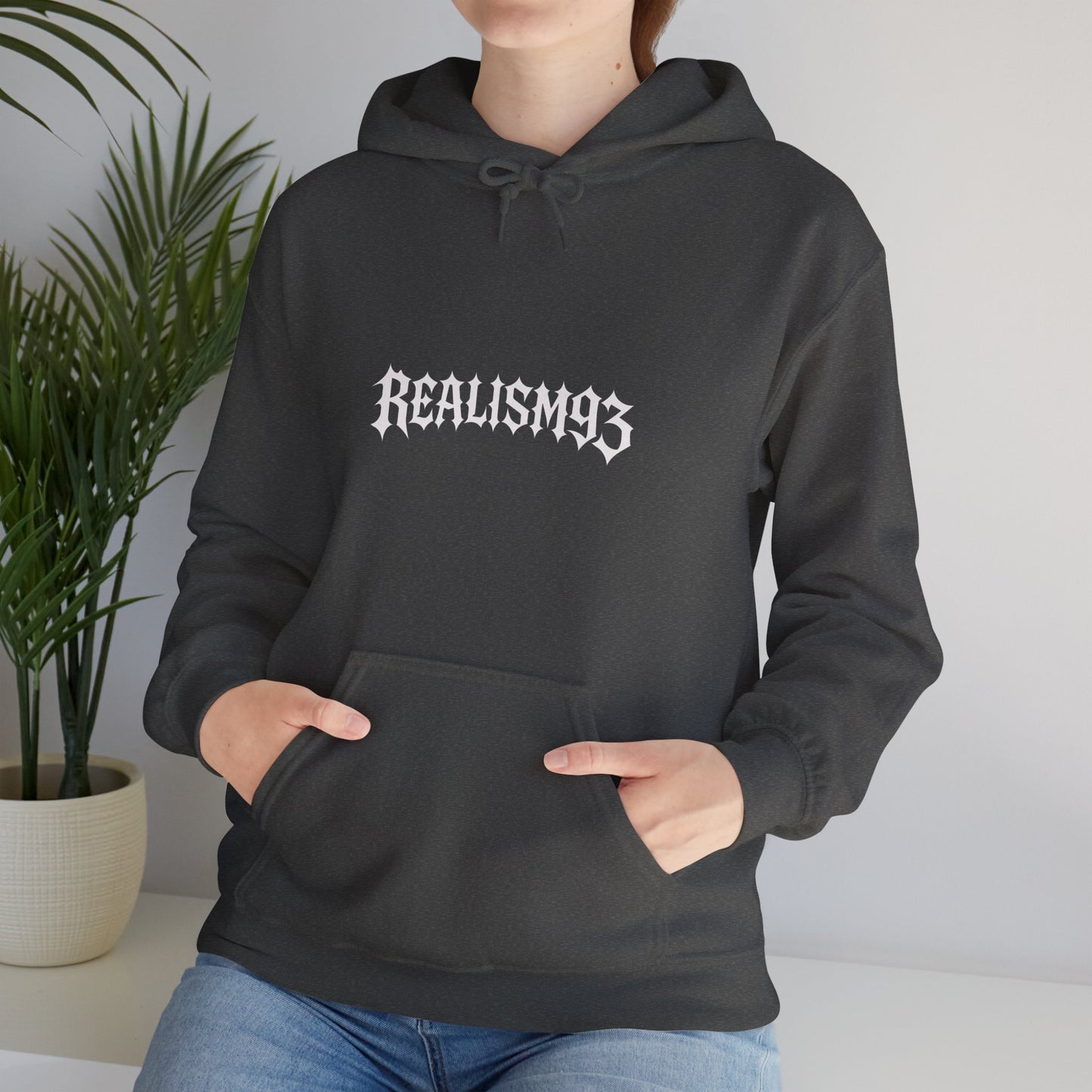 Realism93 Gothic Logo Hoodie — Black Graphic Pullover for Streetwear & Music Fans