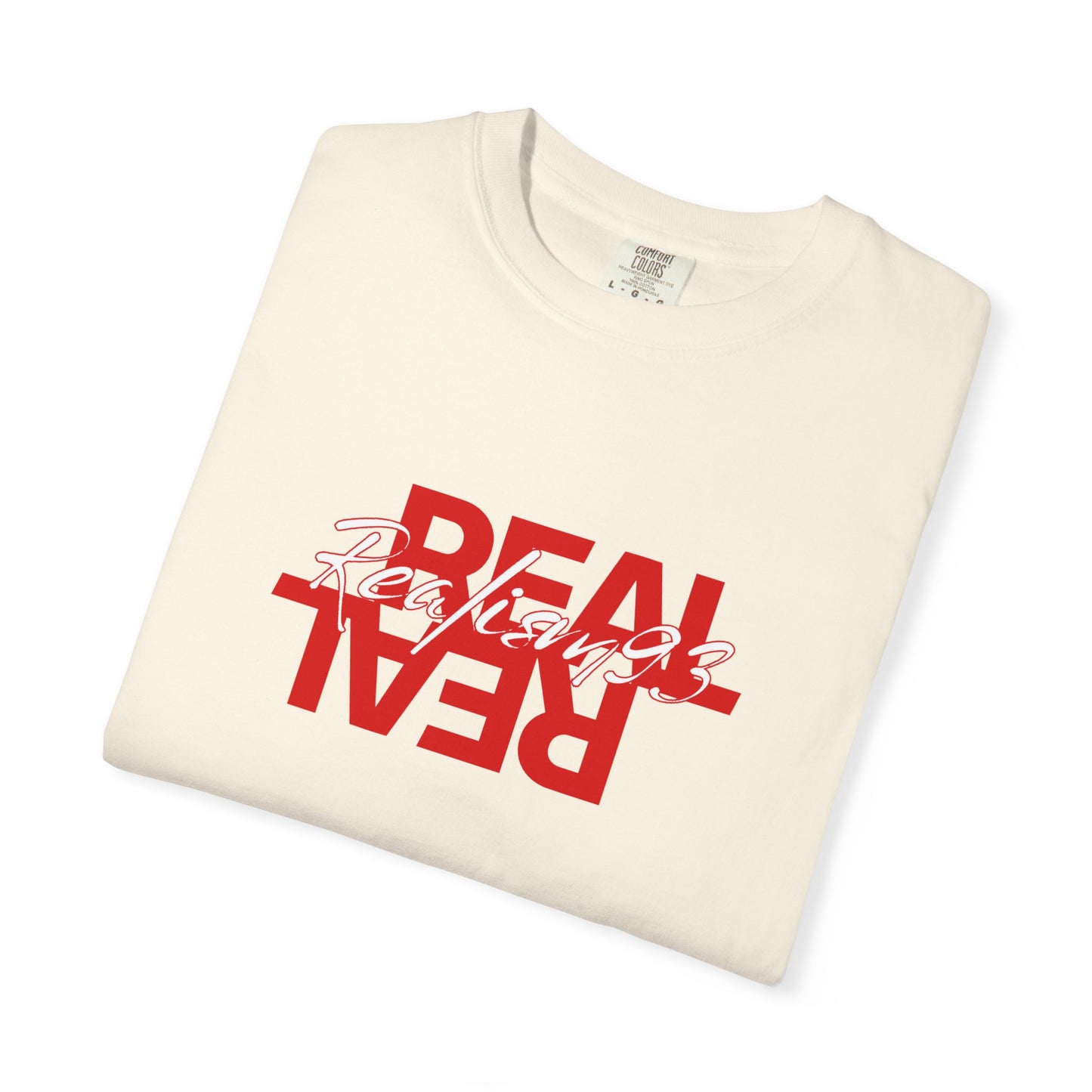 Real/Real Inverted Graphic T-Shirt — Red Distressed Text