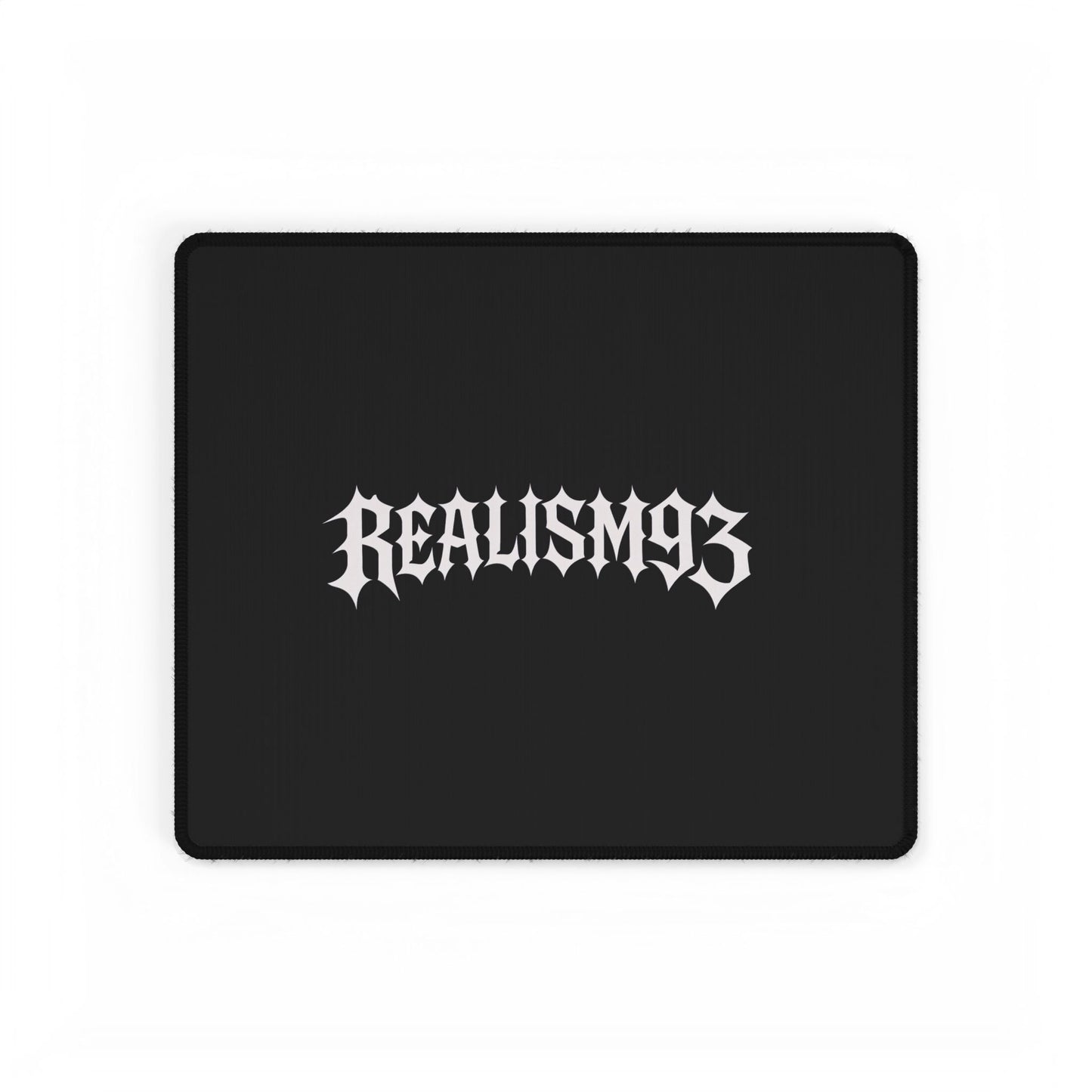 Realism93 Black Gaming Desk Mat — Large Mouse Pad with Gothic Logo Centre