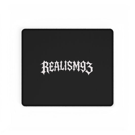 Realism93 Black Gaming Desk Mat — Large Mouse Pad with Gothic Logo Centre