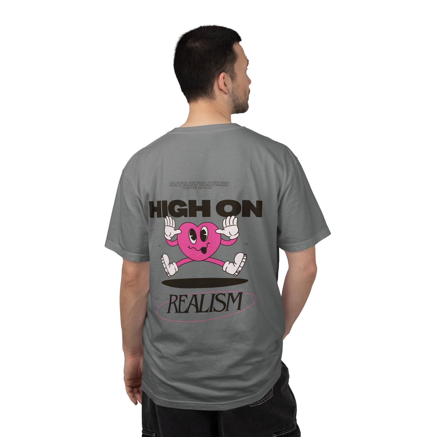 High On Realism Back Print Graphic T-Shirt — Retro Heart Skateboard Design