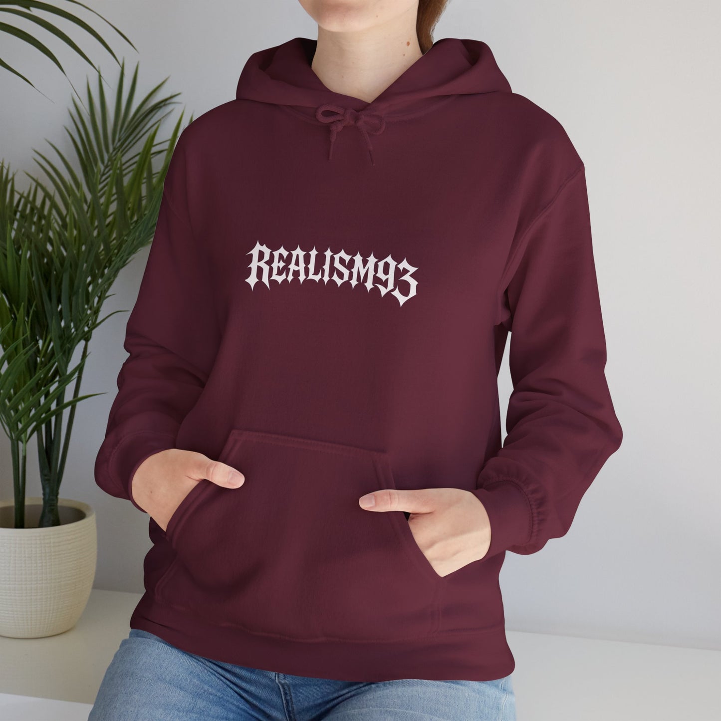Realism93 Gothic Logo Hoodie — Black Graphic Pullover for Streetwear & Music Fans
