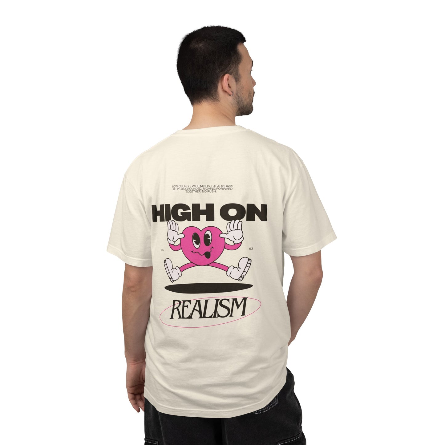 High On Realism Back Print Graphic T-Shirt — Retro Heart Skateboard Design