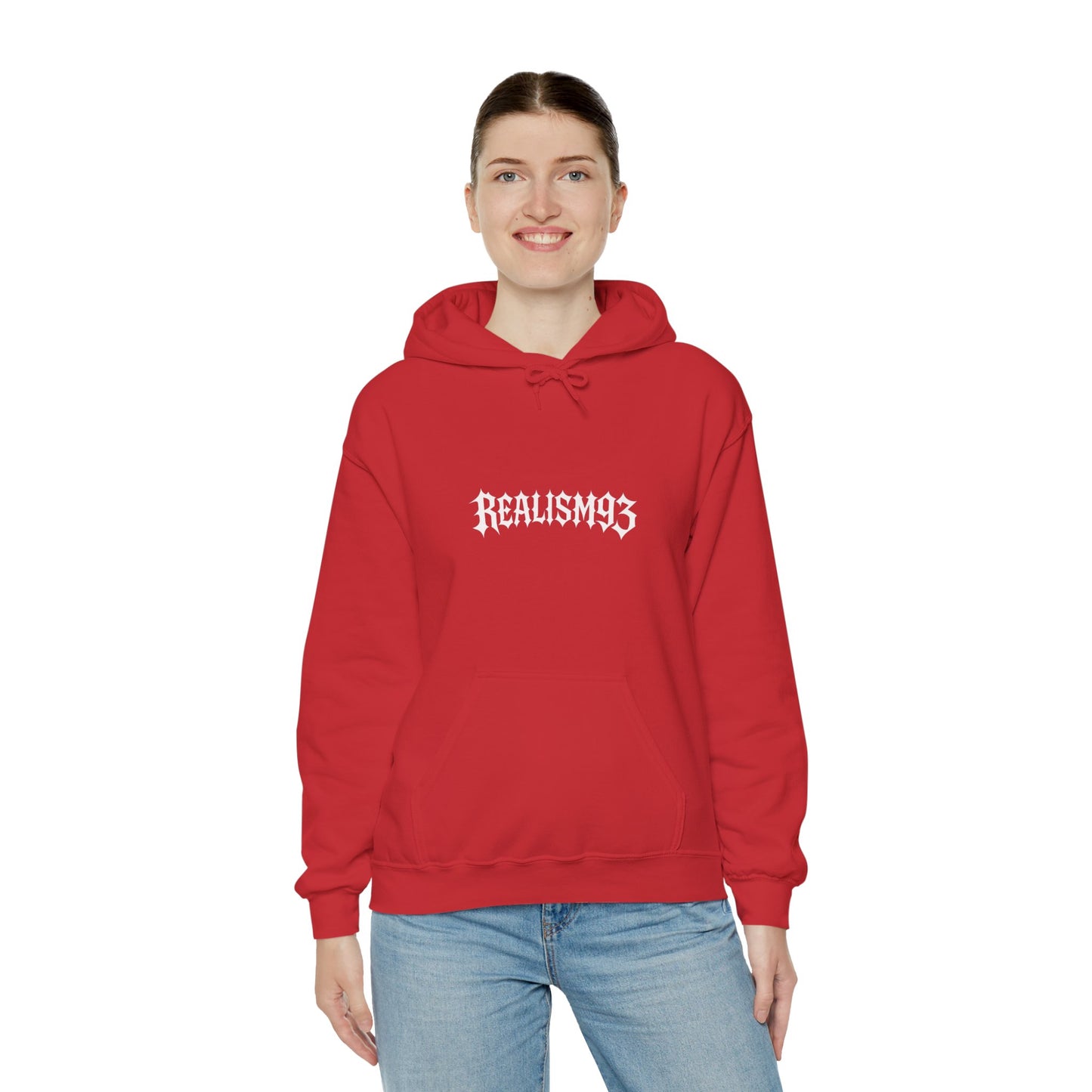 Realism93 Gothic Logo Hoodie — Black Graphic Pullover for Streetwear & Music Fans