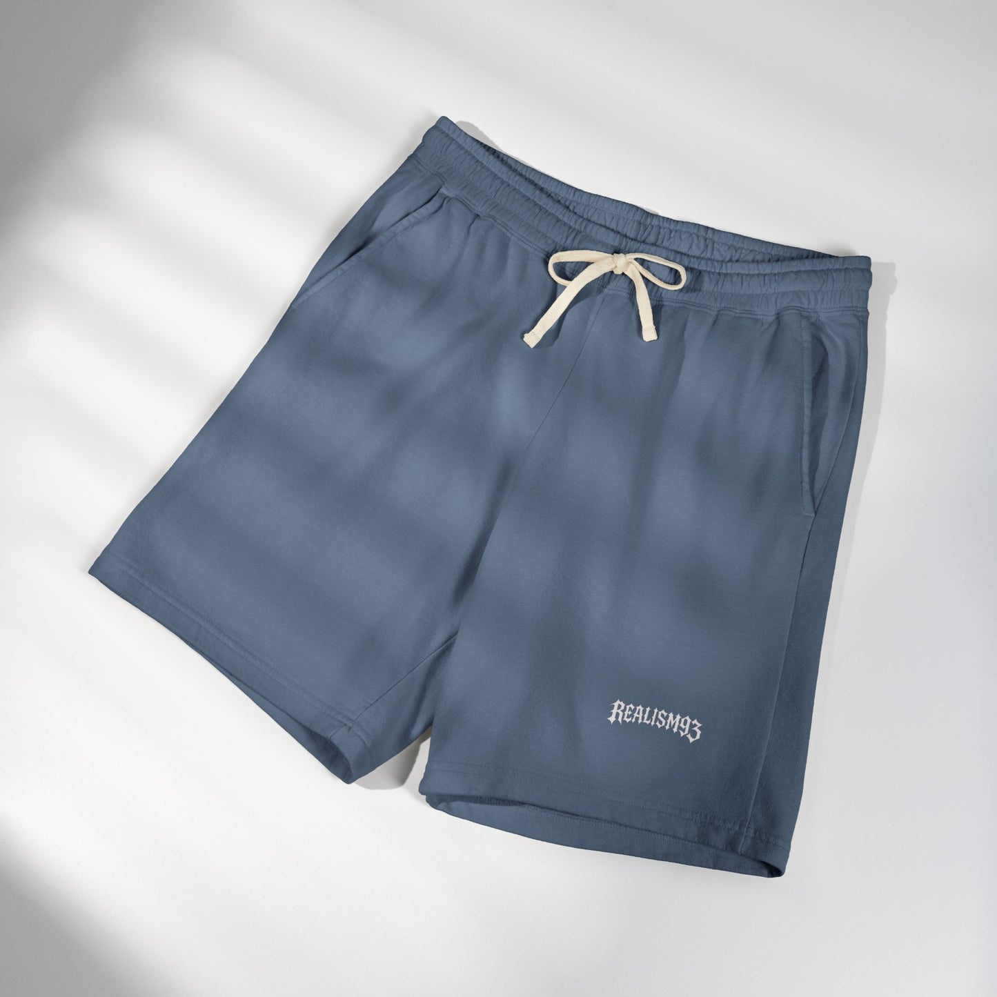 Realism93 Gothic Logo Fleece Sweat Shorts — Casual Lightweight Lounge Shorts