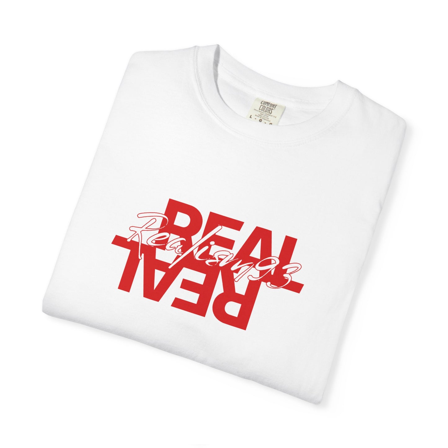 Real/Real Inverted Graphic T-Shirt — Red Distressed Text
