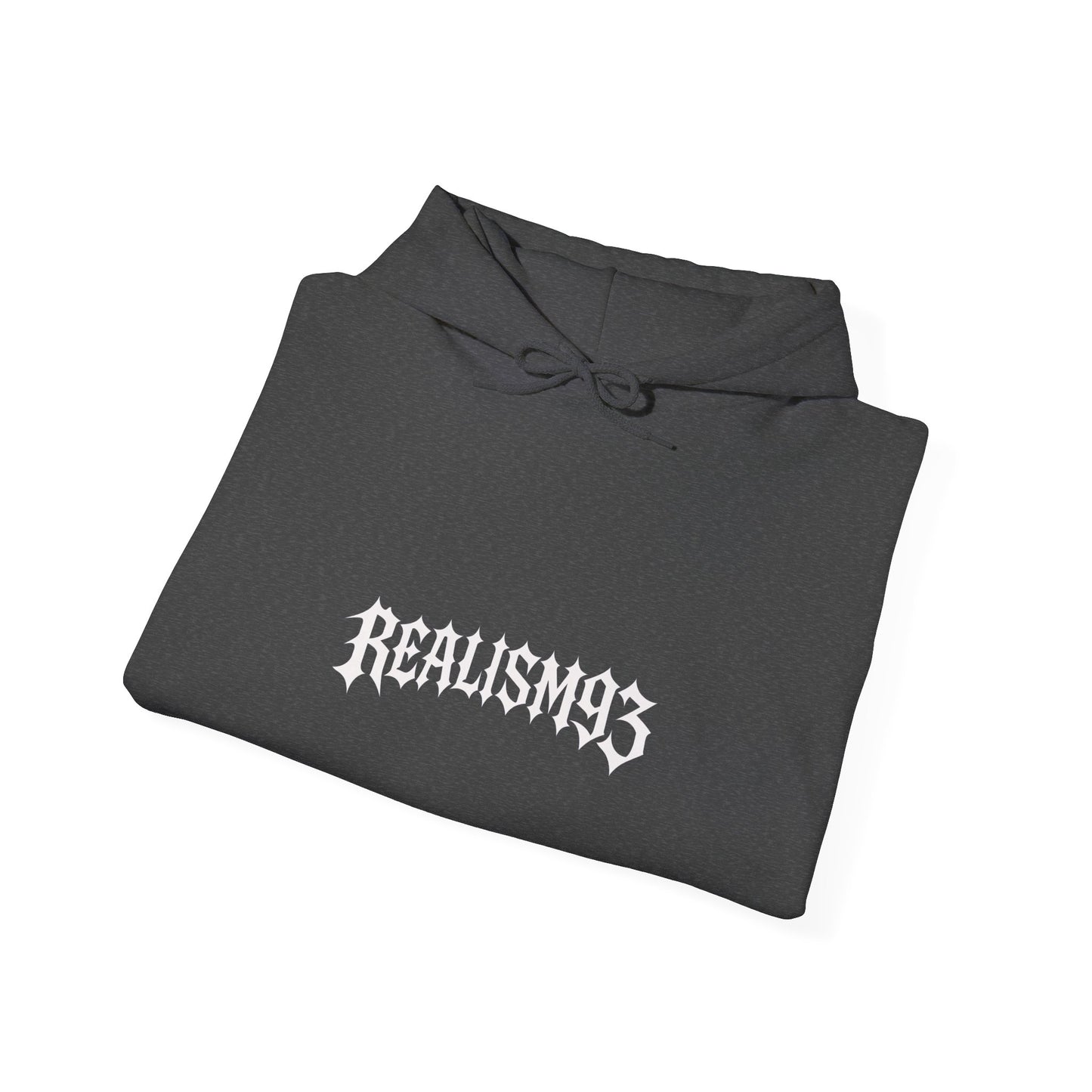 Realism93 Gothic Logo Hoodie — Black Graphic Pullover for Streetwear & Music Fans
