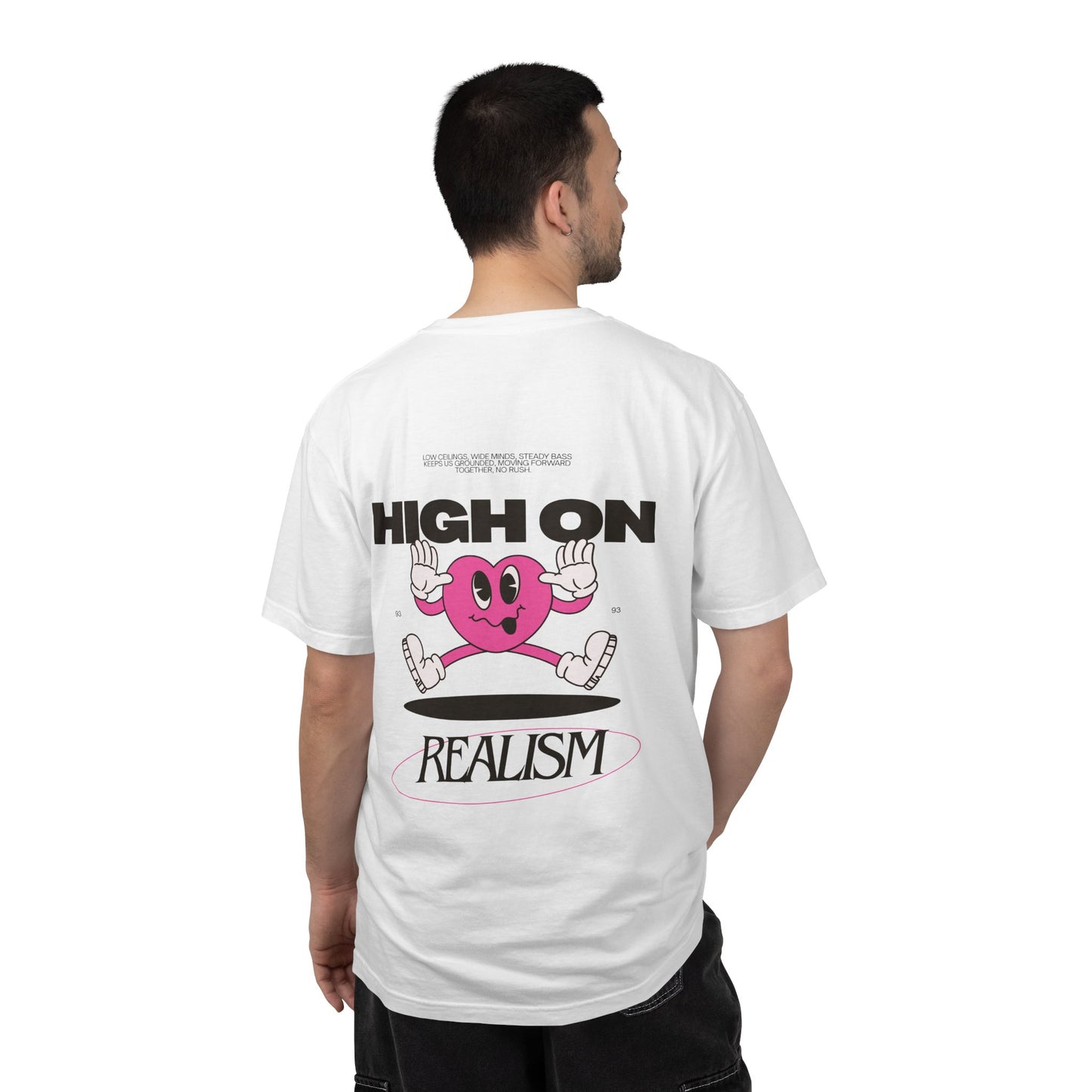 High On Realism Back Print Graphic T-Shirt — Retro Heart Skateboard Design