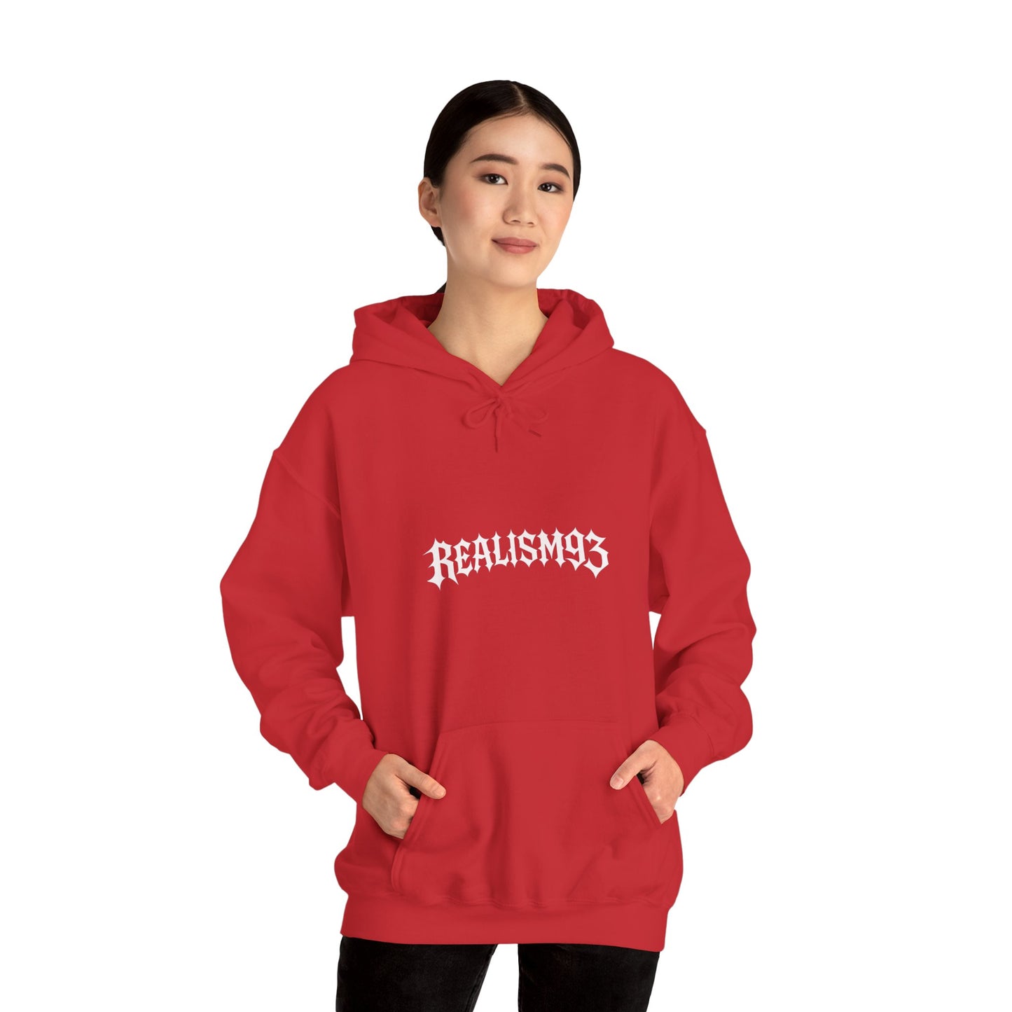 Realism93 Gothic Logo Hoodie — Black Graphic Pullover for Streetwear & Music Fans