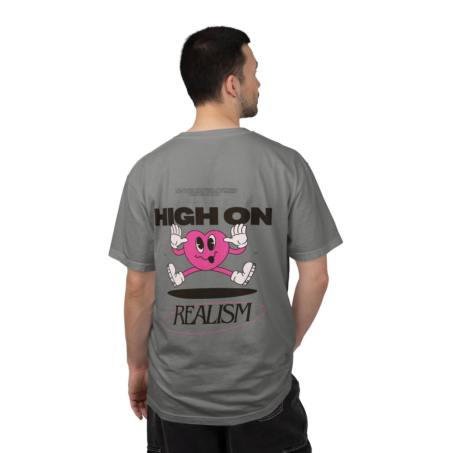 High On Realism Back Print Graphic T-Shirt — Retro Heart Skateboard Design