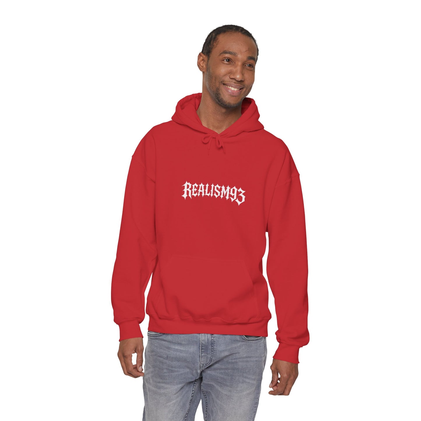 Realism93 Gothic Logo Hoodie — Black Graphic Pullover for Streetwear & Music Fans