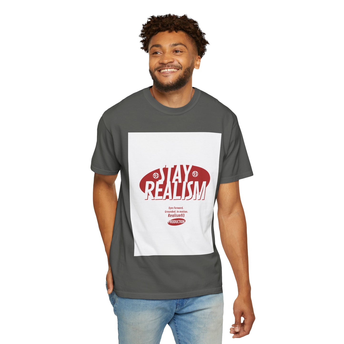 Stay Realism Graphic T-Shirt — Retro Bold Typography Tee
