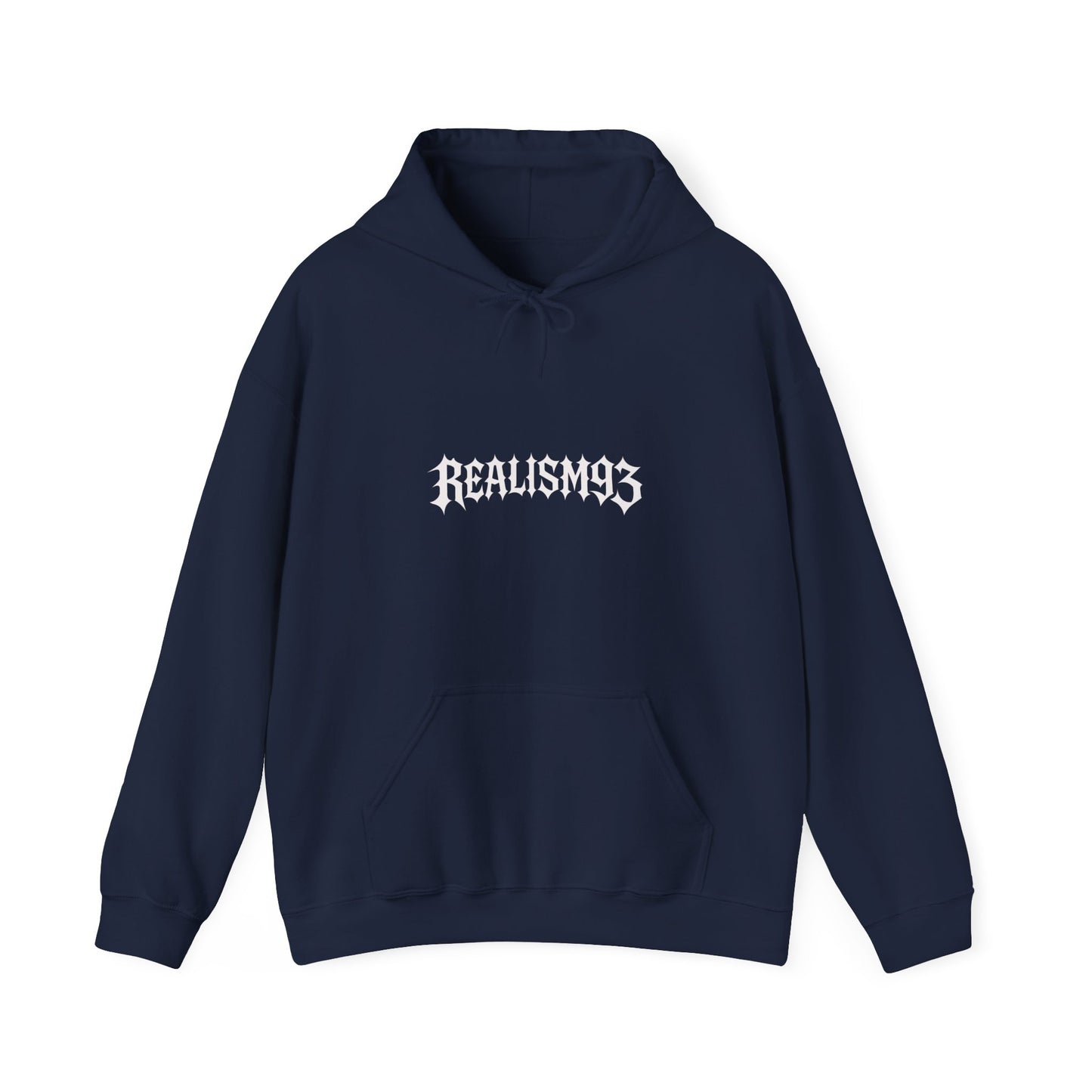 Realism93 Gothic Logo Hoodie — Black Graphic Pullover for Streetwear & Music Fans