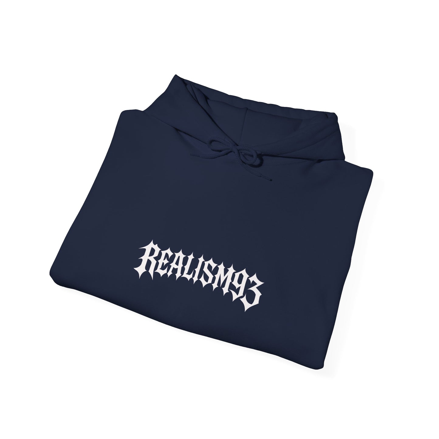 Realism93 Gothic Logo Hoodie — Black Graphic Pullover for Streetwear & Music Fans