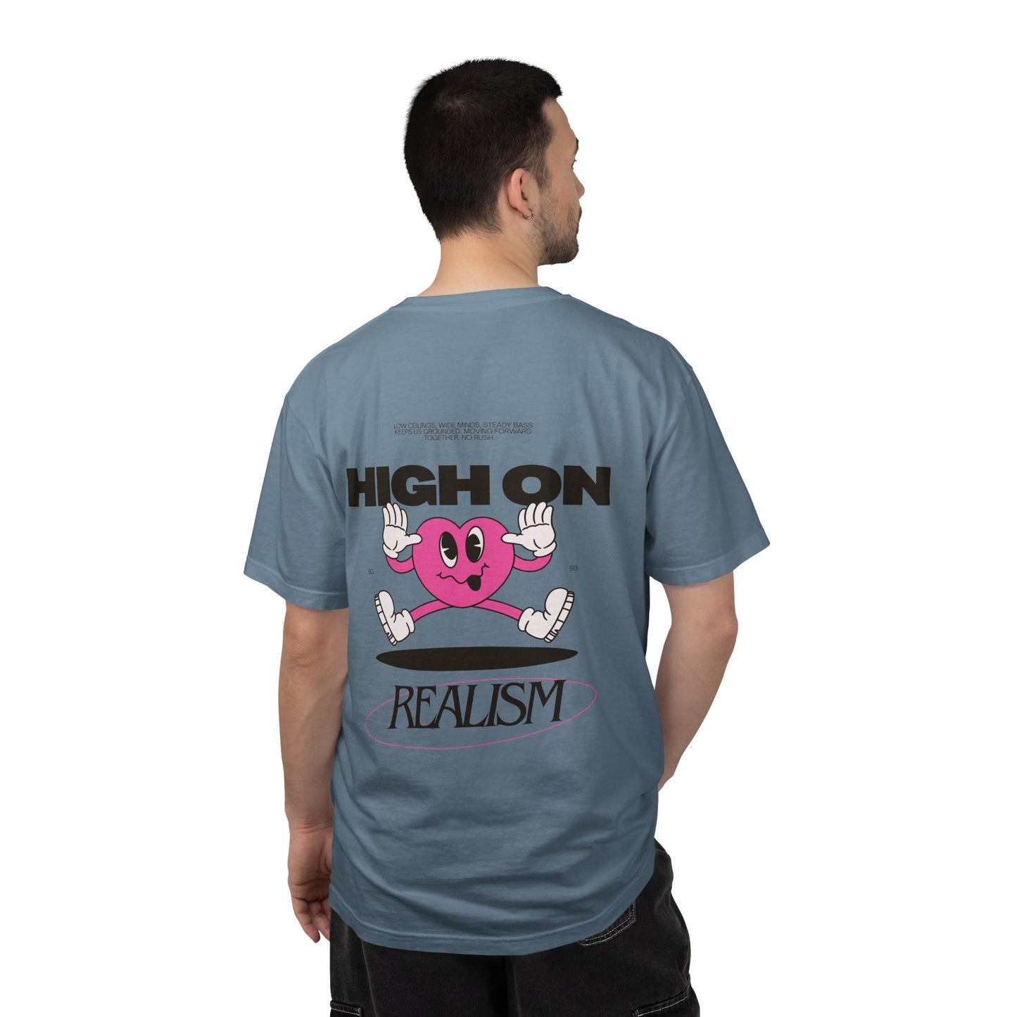 High On Realism Back Print Graphic T-Shirt — Retro Heart Skateboard Design