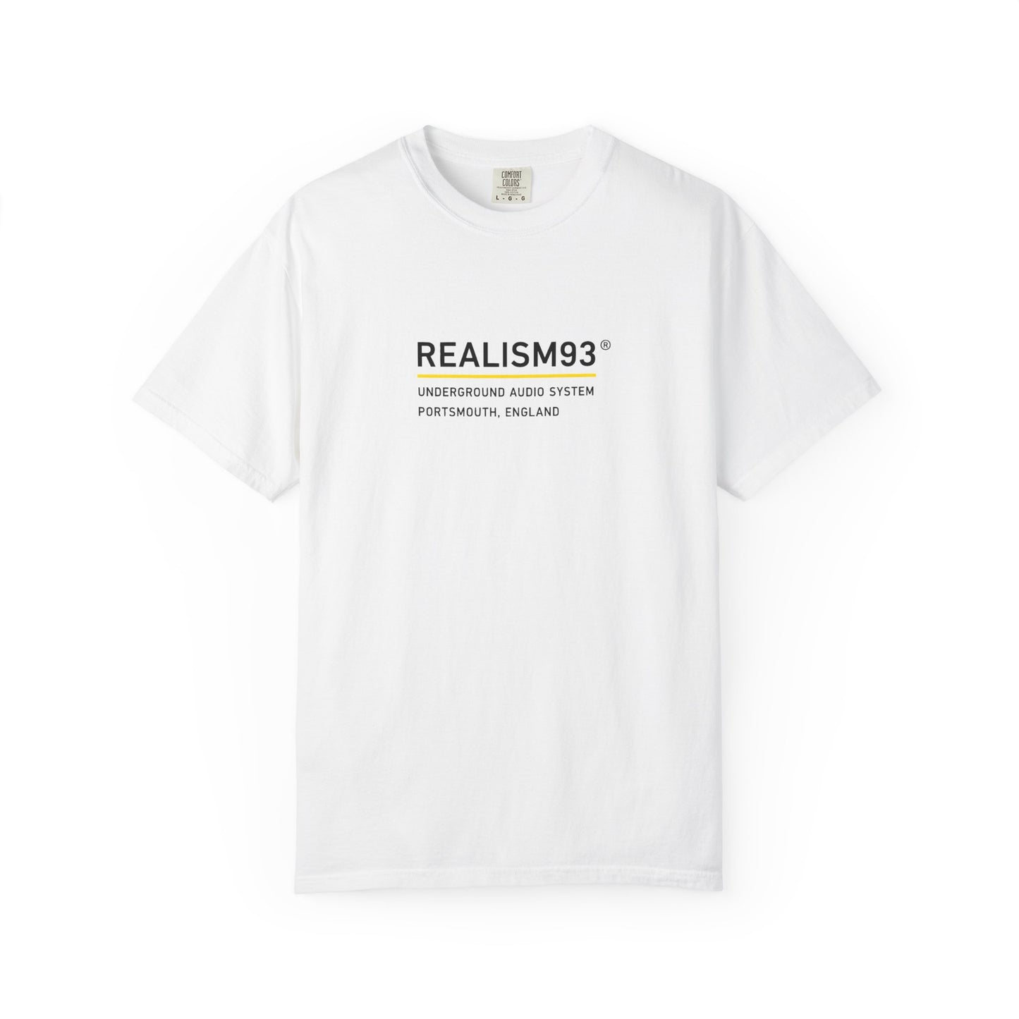 Realism93® Minimal Logo T-Shirt — White Graphic Tee