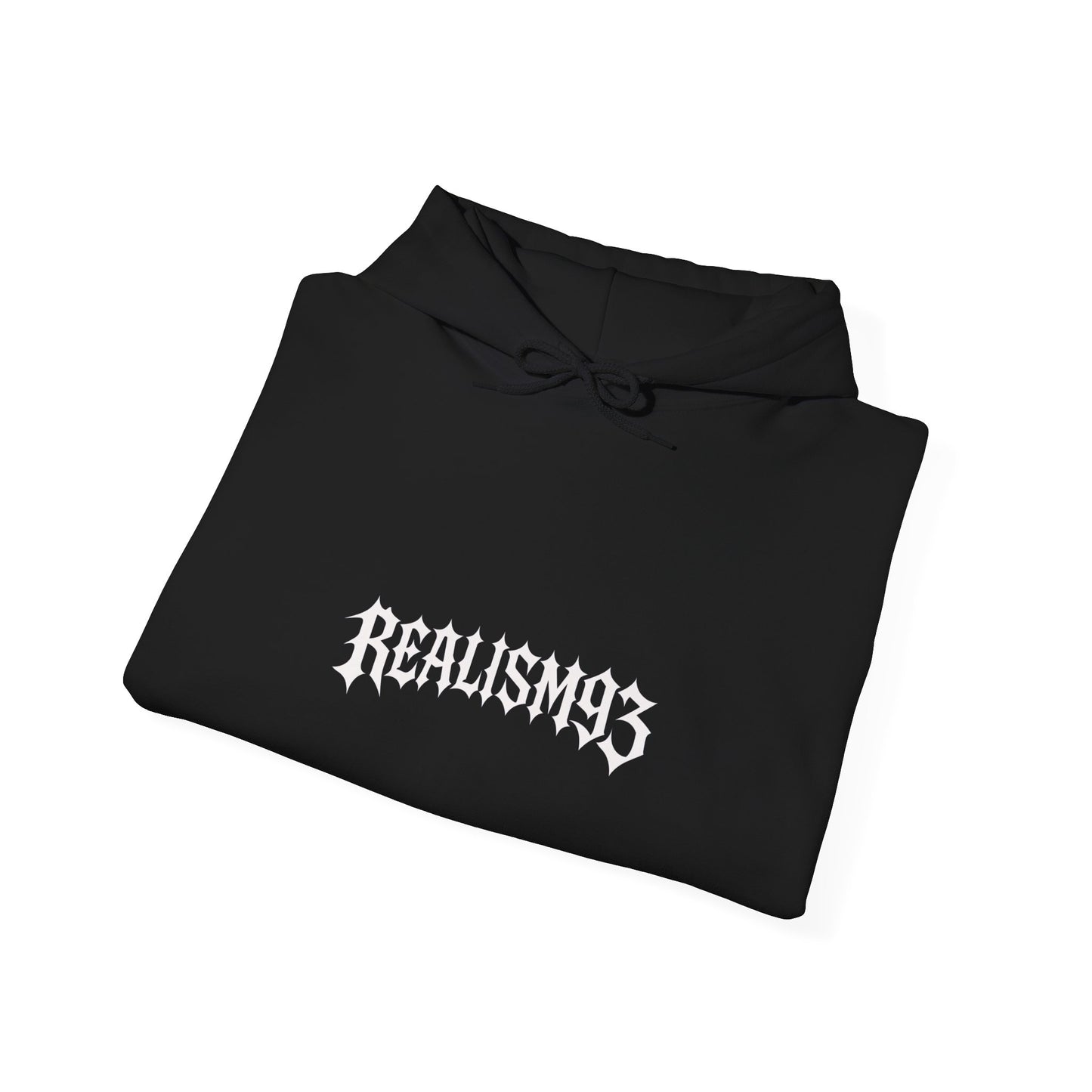 Realism93 Gothic Logo Hoodie — Black Graphic Pullover for Streetwear & Music Fans