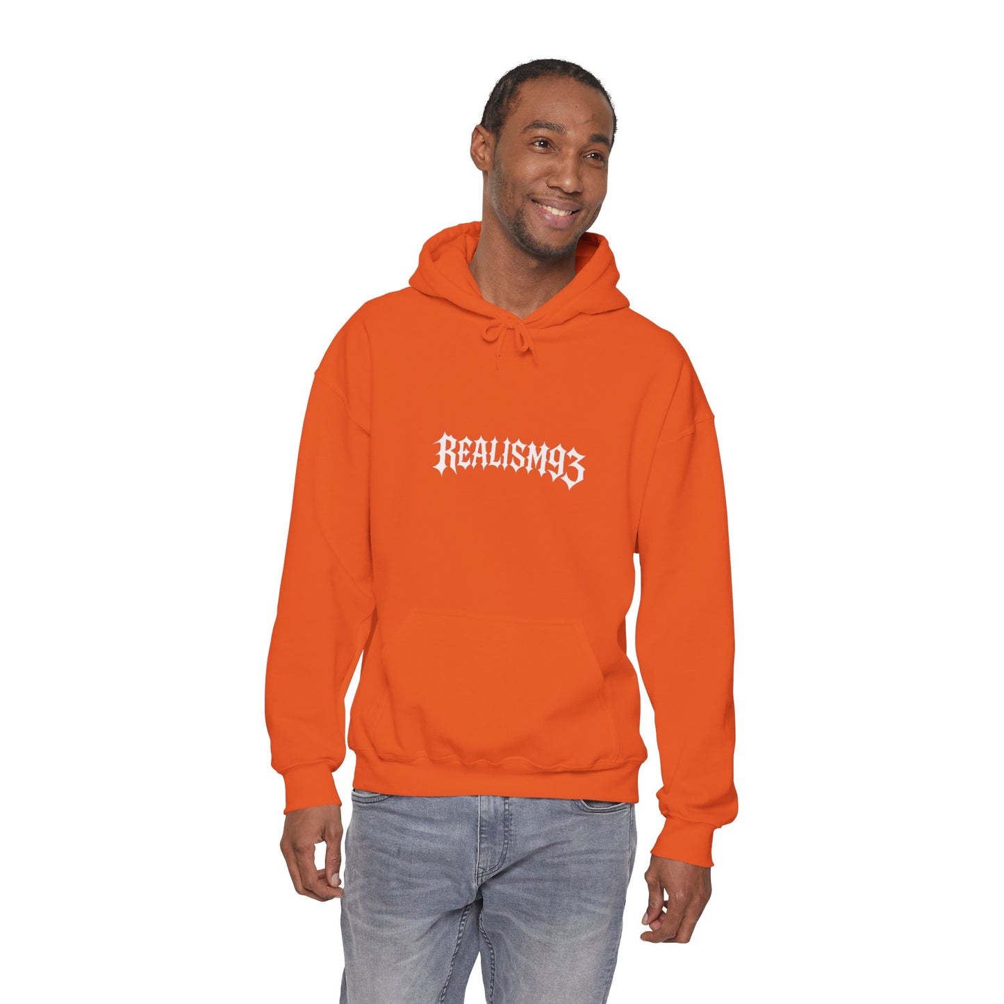 Realism93 Gothic Logo Hoodie — Black Graphic Pullover for Streetwear & Music Fans