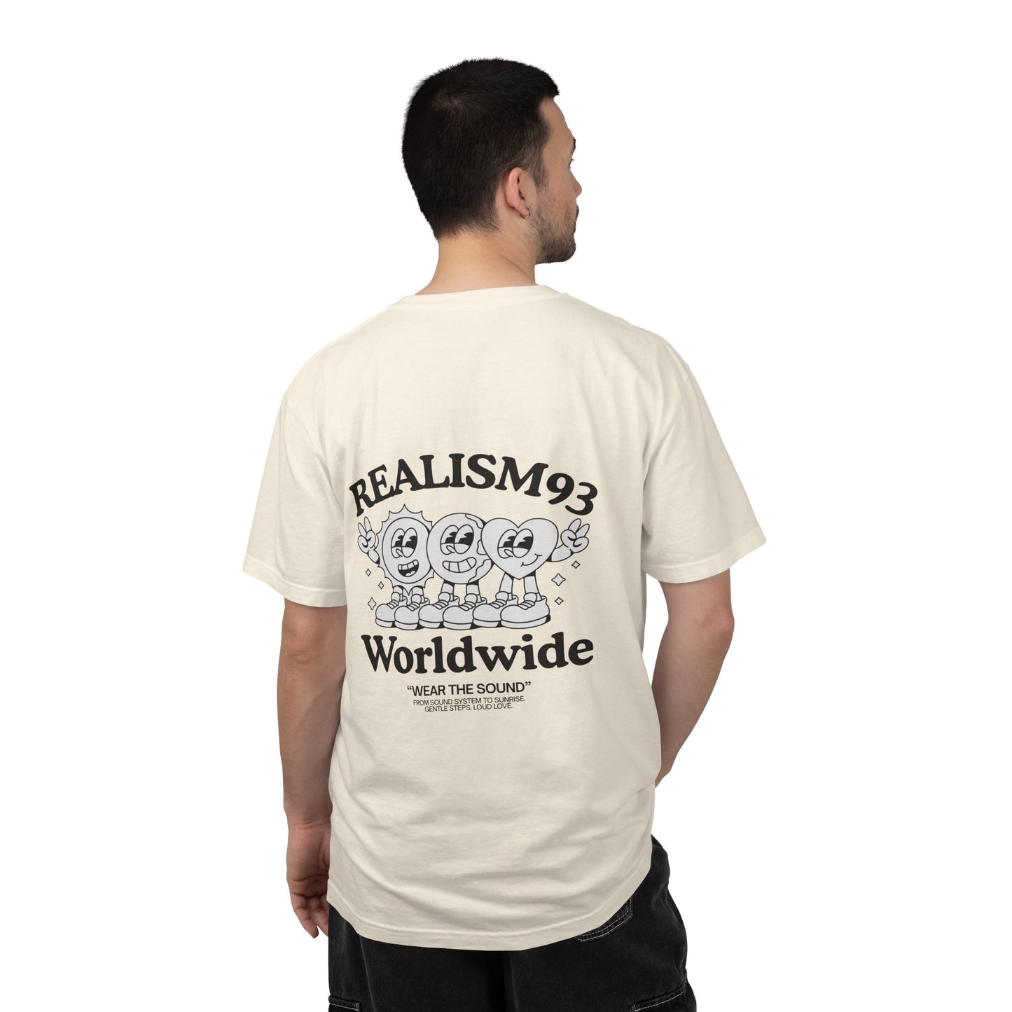 Realism93 Worldwide Back Print Graphic T-Shirt — Vintage Cartoon Logo Tee