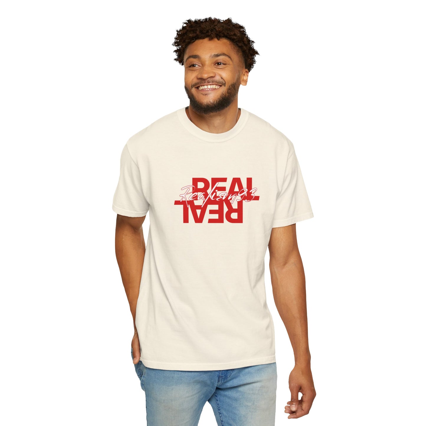 Real/Real Inverted Graphic T-Shirt — Red Distressed Text