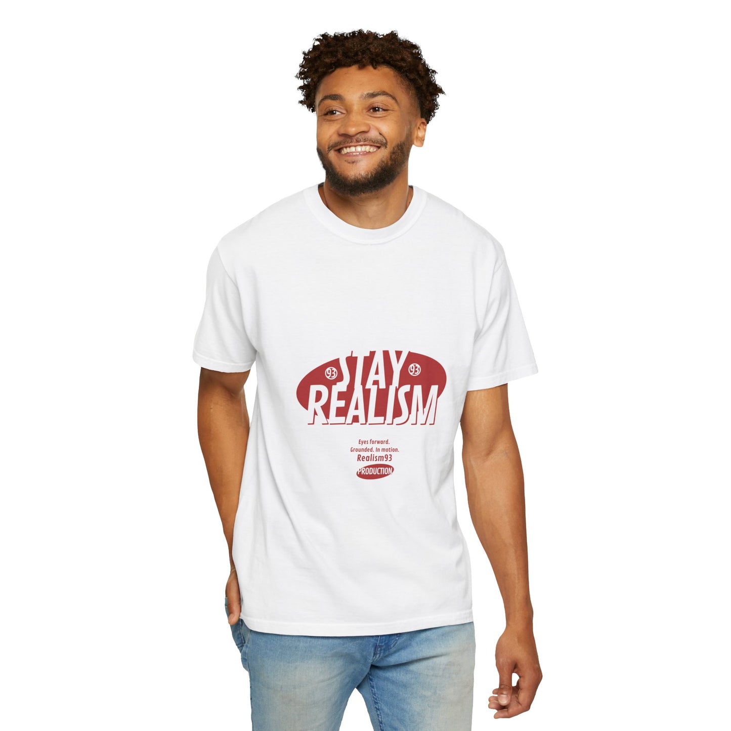 Stay Realism Graphic T-Shirt — Retro Bold Typography Tee