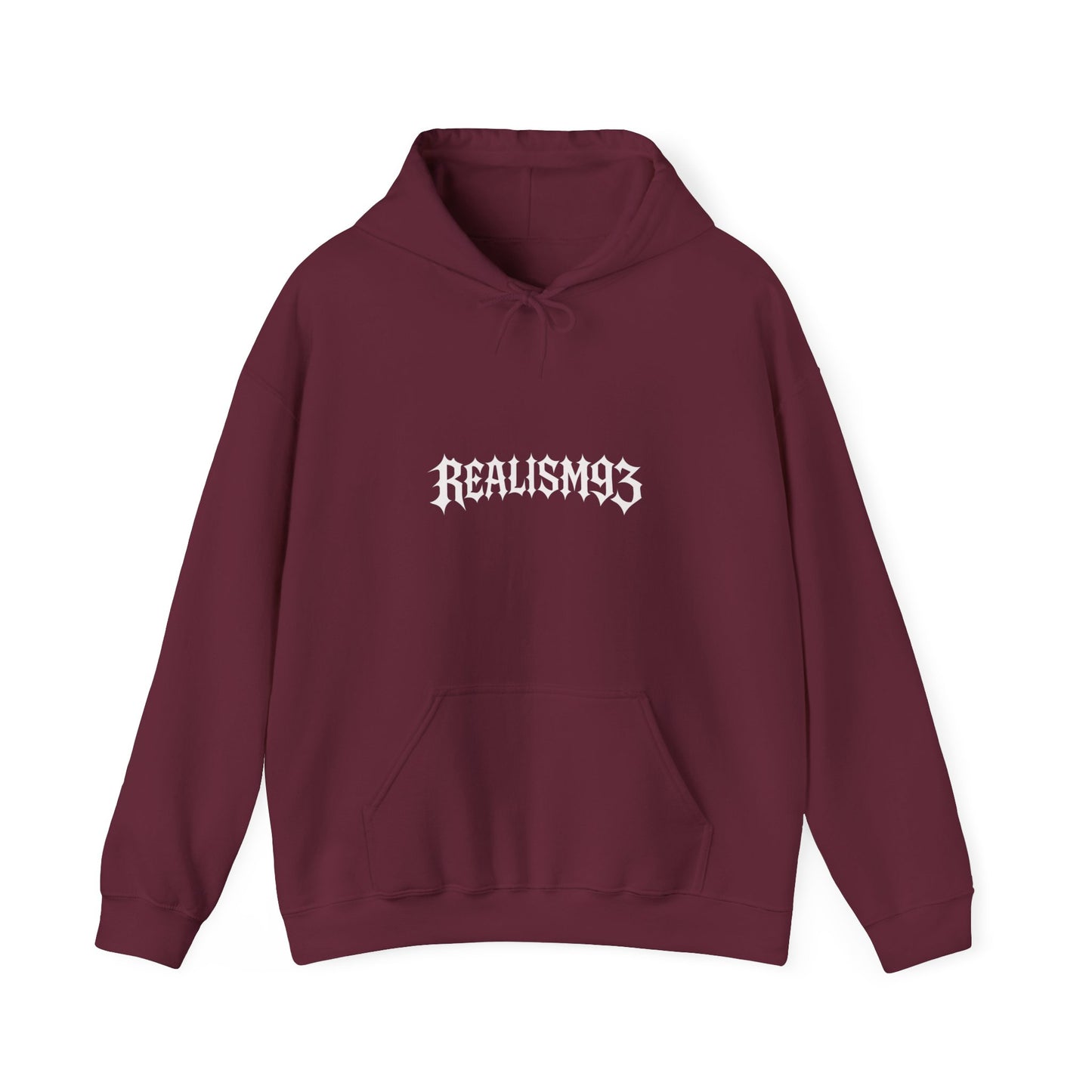 Realism93 Gothic Logo Hoodie — Black Graphic Pullover for Streetwear & Music Fans