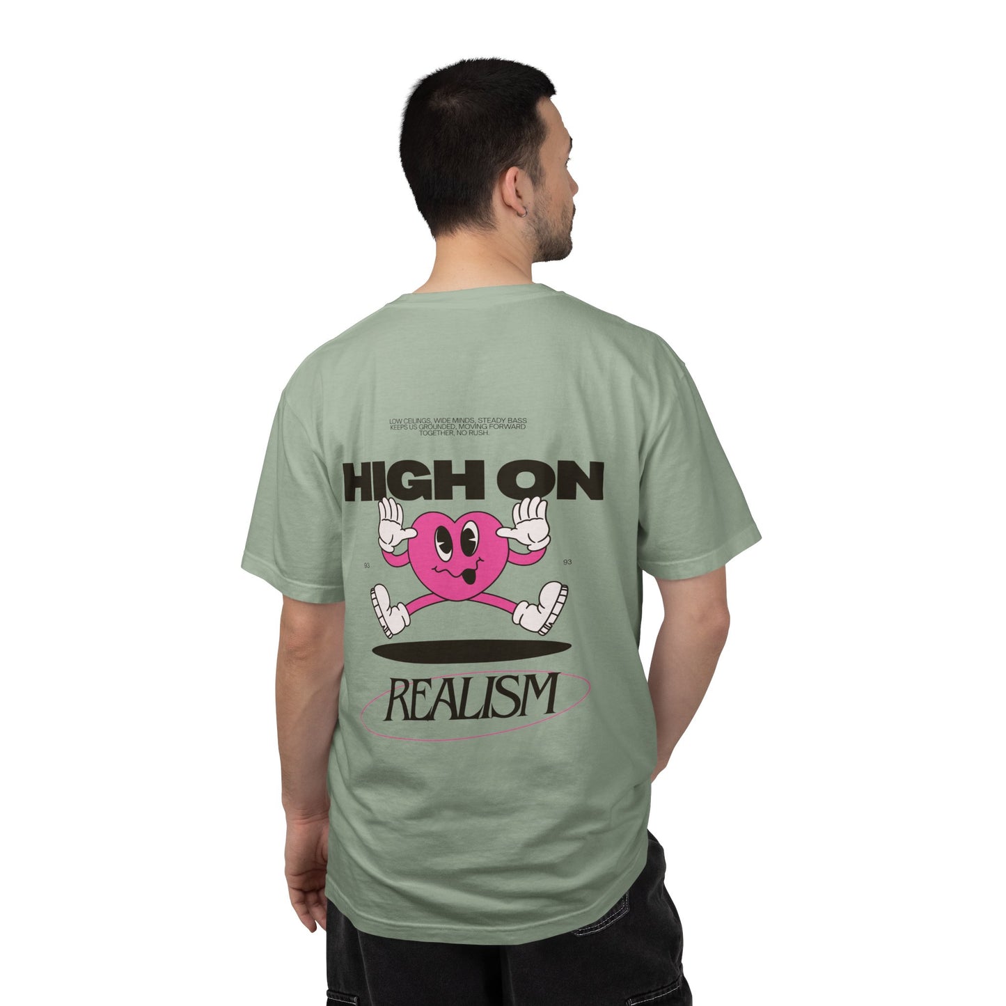 High On Realism Back Print Graphic T-Shirt — Retro Heart Skateboard Design