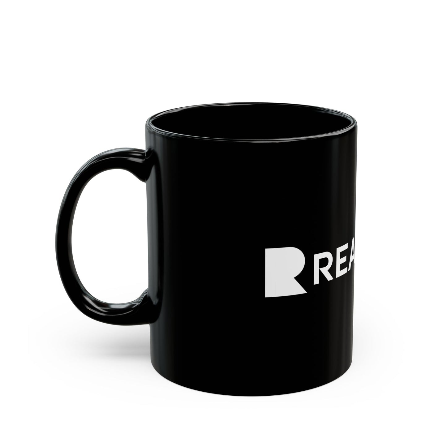 Realism93 Black Ceramic Mug — Minimal Logo Coffee Cup (11oz)